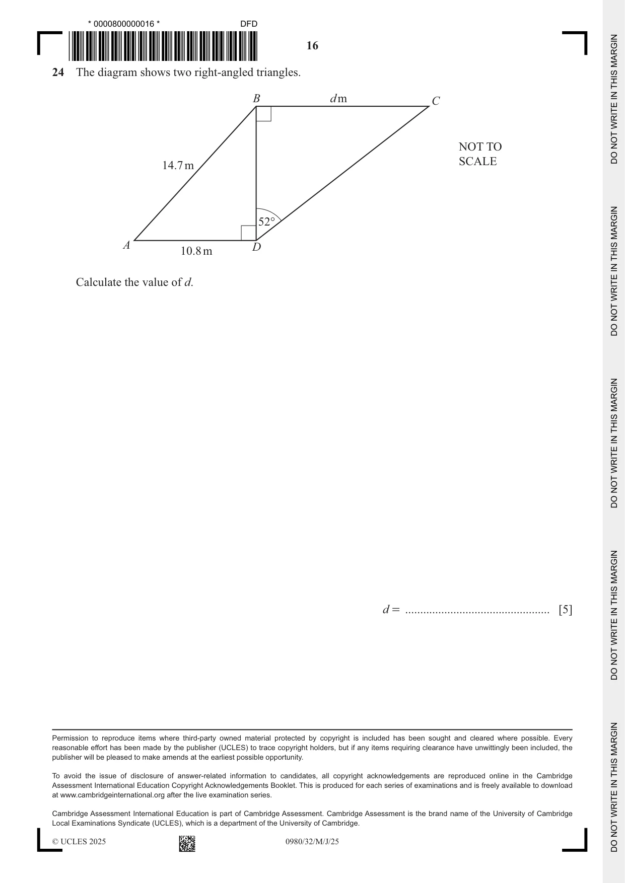 Cambridge IGCSE Mathematics (9-1) 0980 2025 May/June Paper 3 · Variant 2 question paper, page 16 of 16