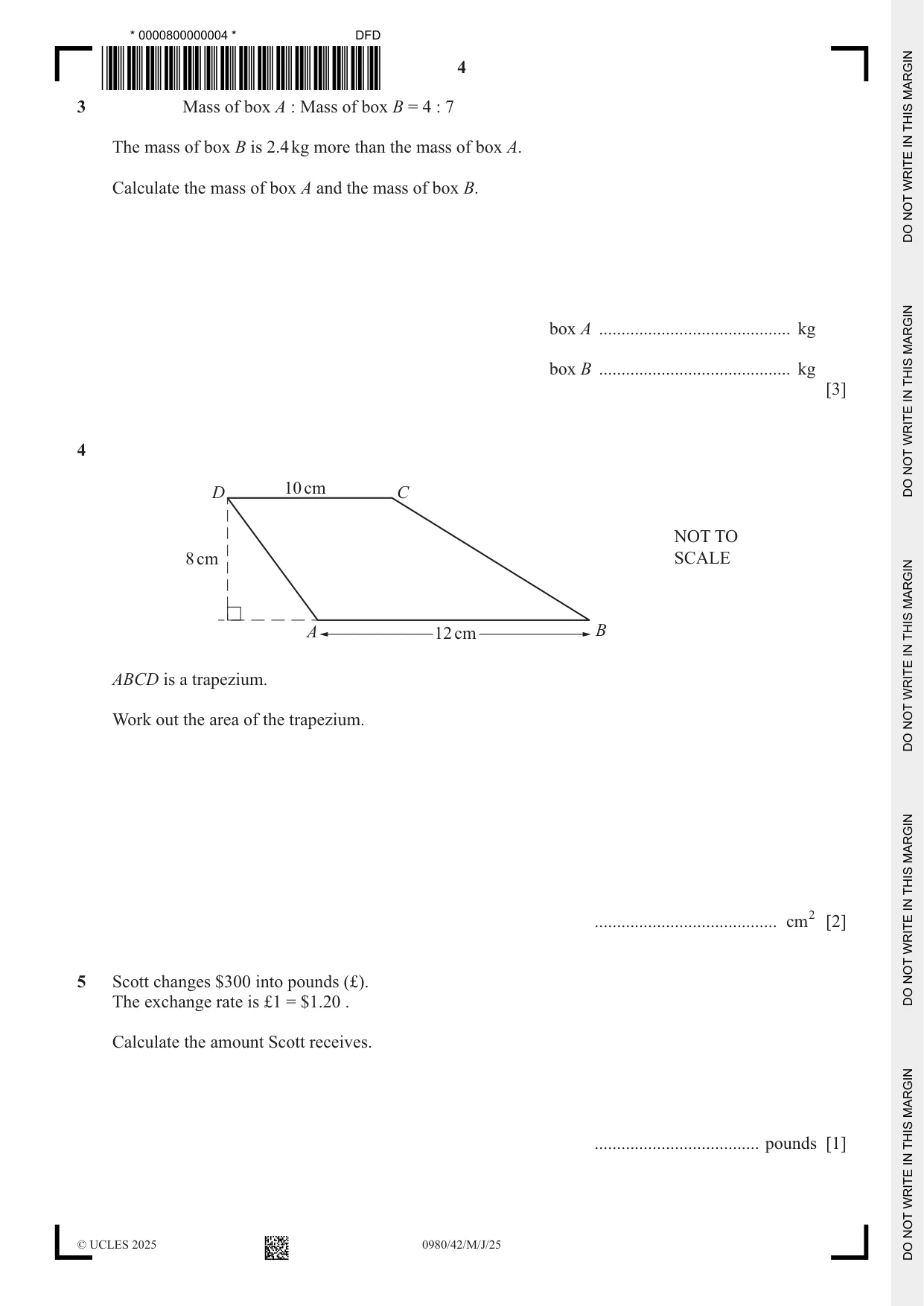 Cambridge IGCSE Mathematics (9-1) 0980 2025 May/June Paper 4 · Variant 2 question paper, page 4 of 20