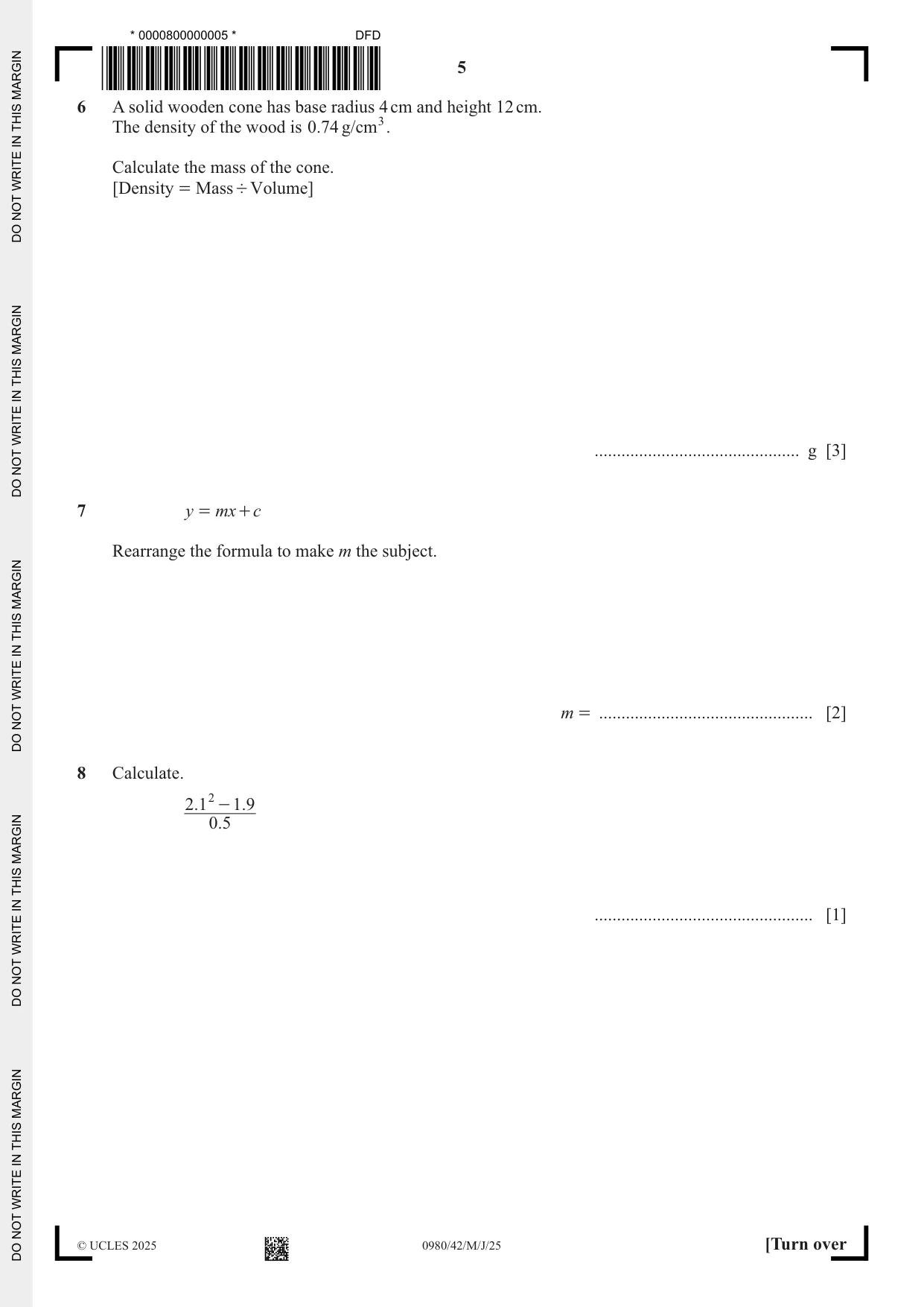 Cambridge IGCSE Mathematics (9-1) 0980 2025 May/June Paper 4 · Variant 2 question paper, page 5 of 20