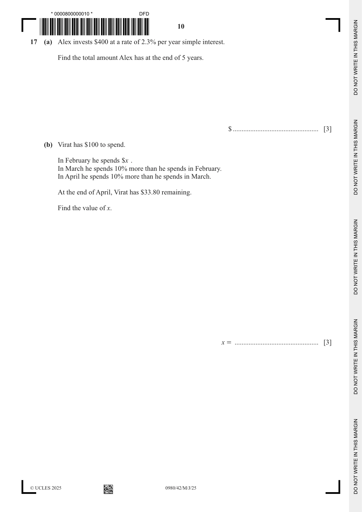 Cambridge IGCSE Mathematics (9-1) 0980 2025 May/June Paper 4 · Variant 2 question paper, page 10 of 20