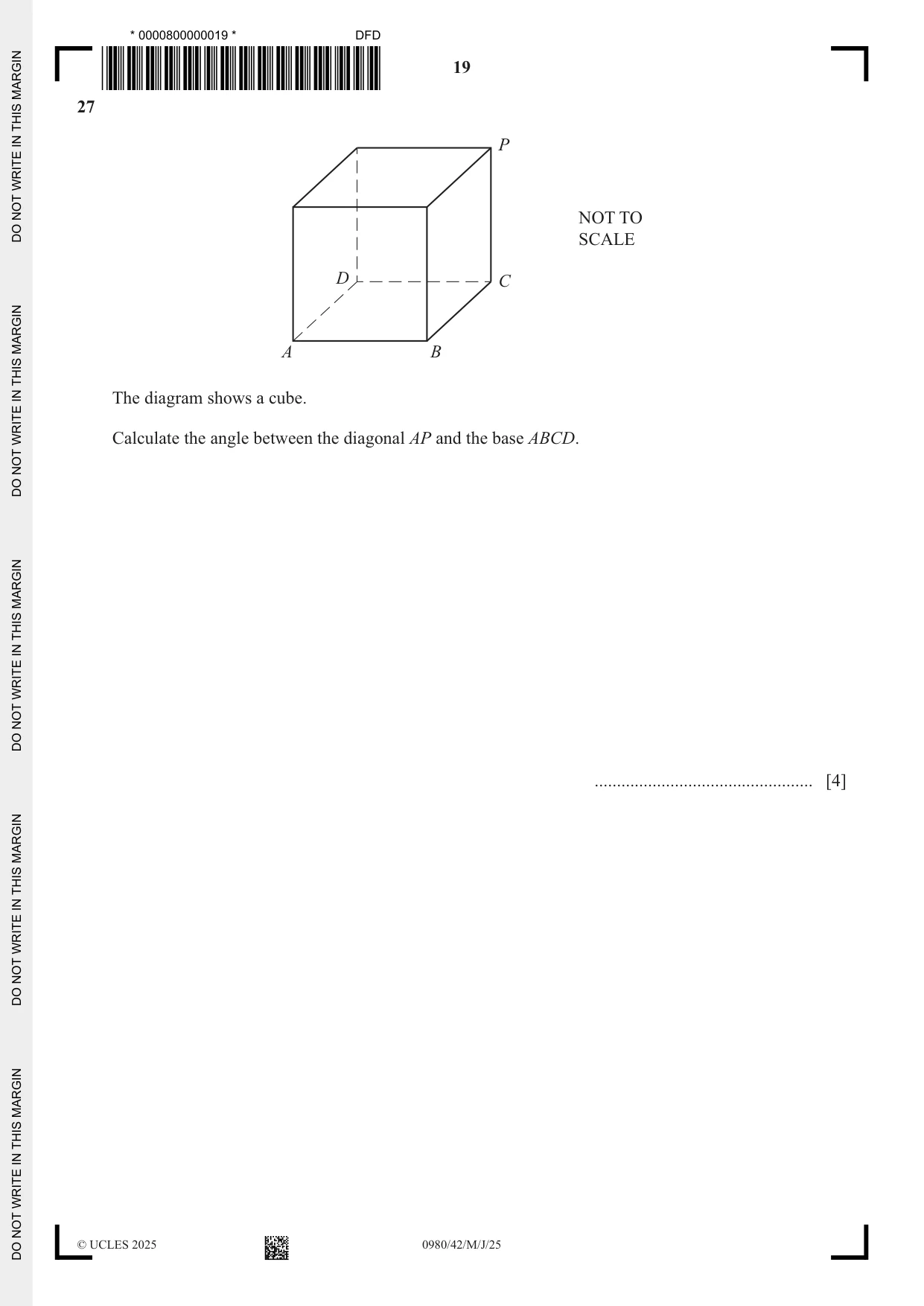 Cambridge IGCSE Mathematics (9-1) 0980 2025 May/June Paper 4 · Variant 2 question paper, page 19 of 20