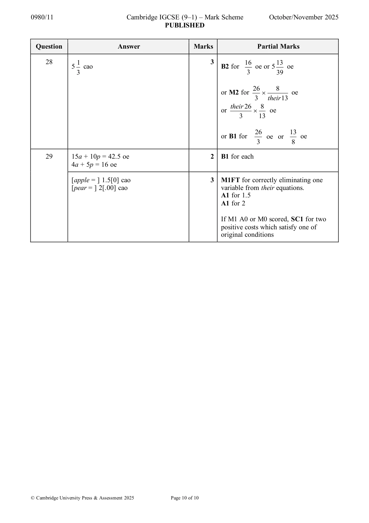 Mark scheme, page 10 of 10