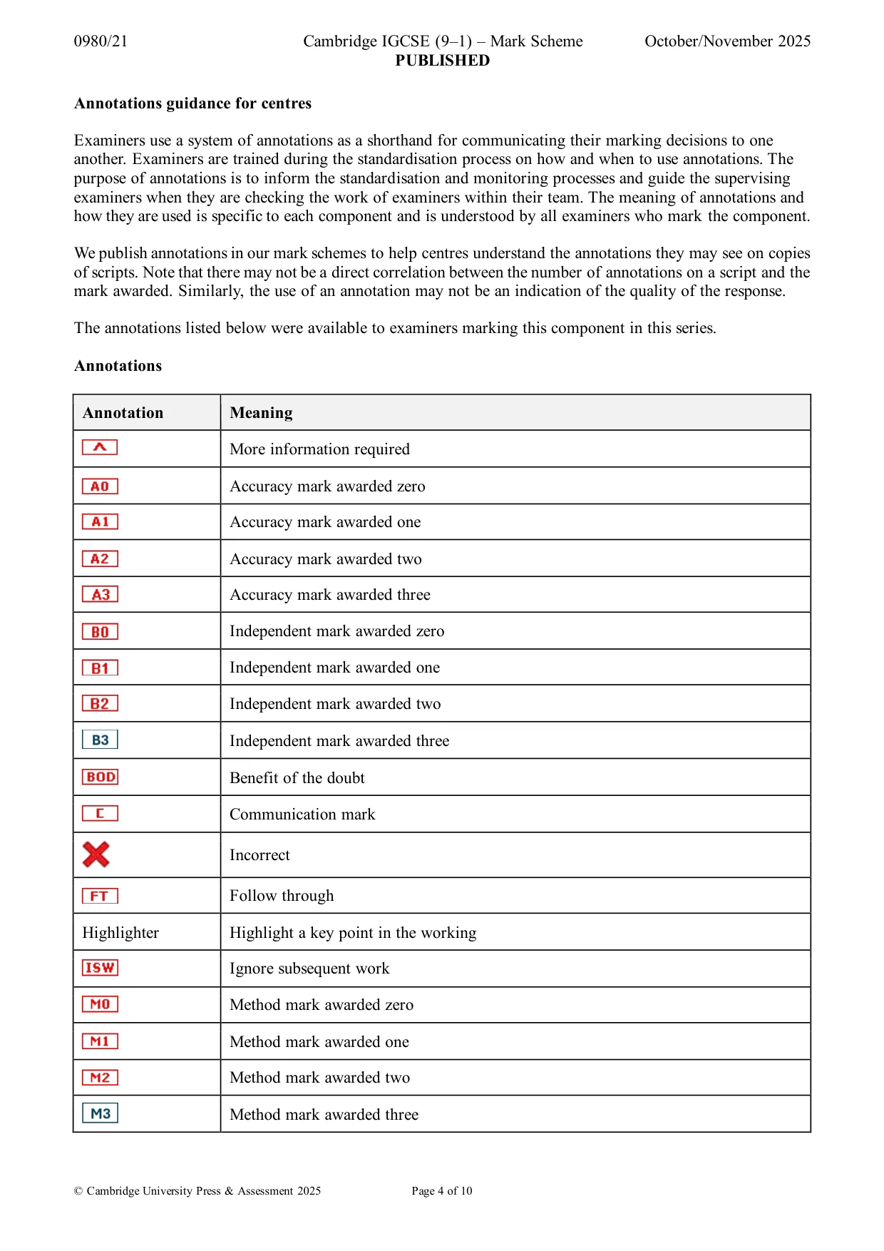 Mark scheme, page 4 of 10