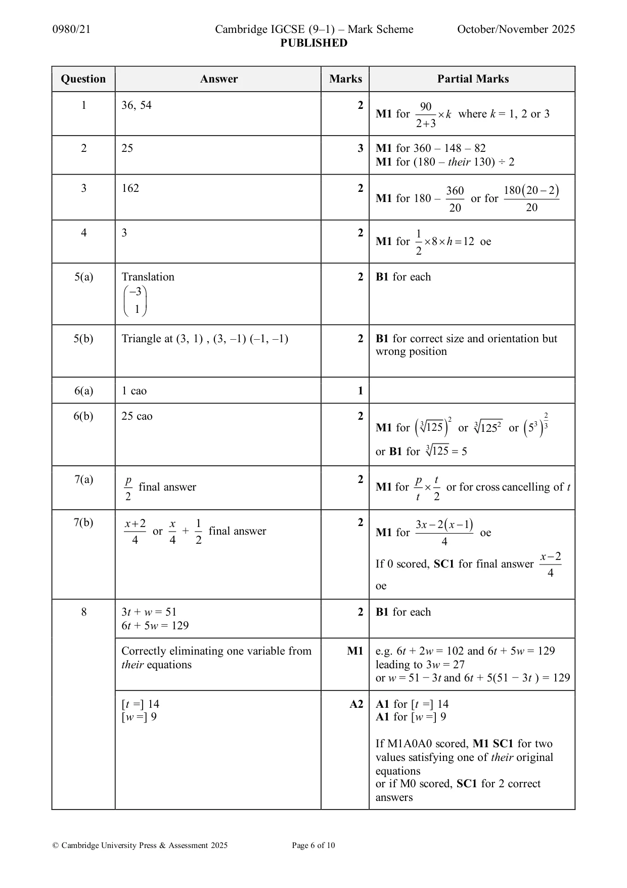 Mark scheme, page 6 of 10