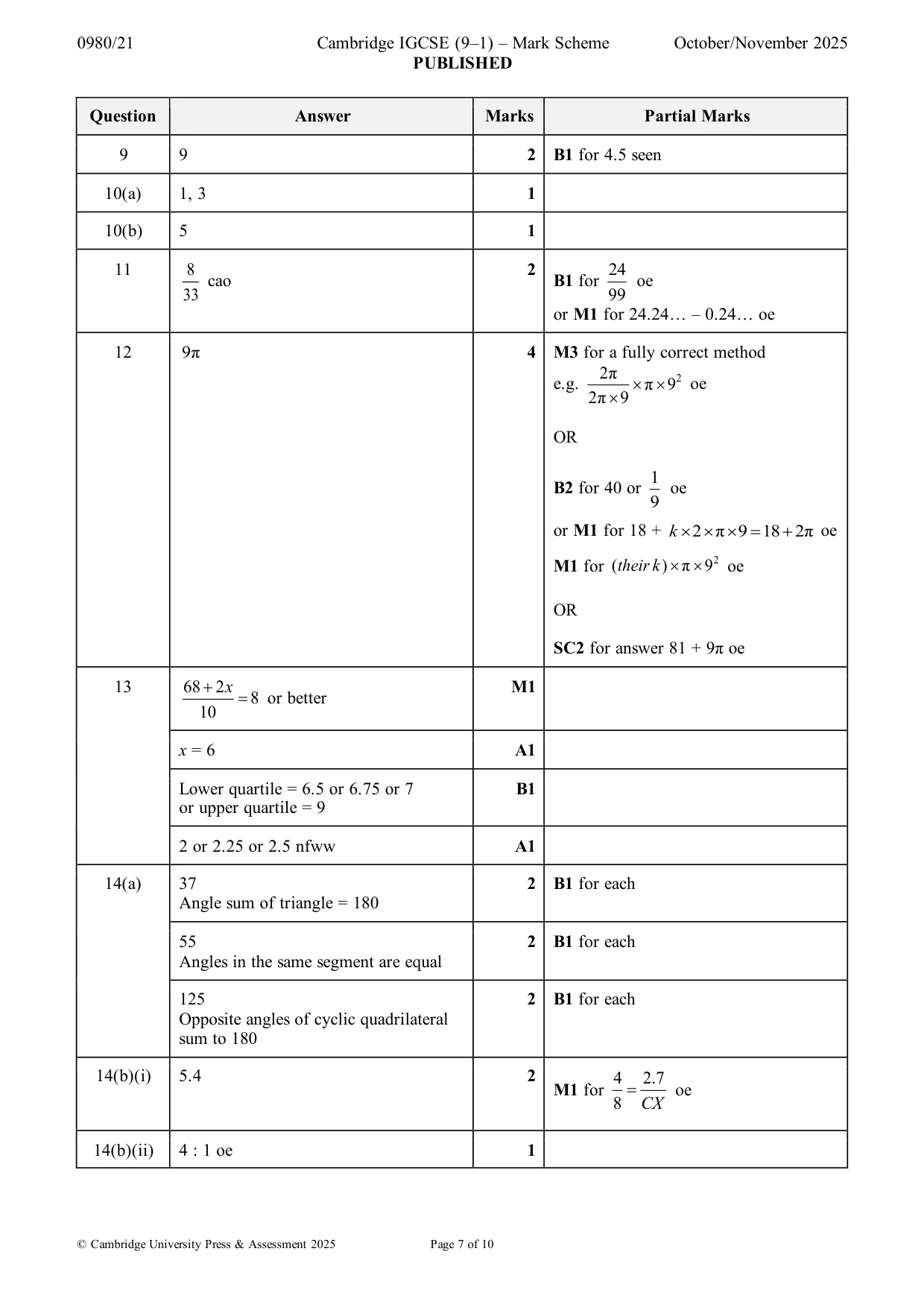 Mark scheme, page 7 of 10