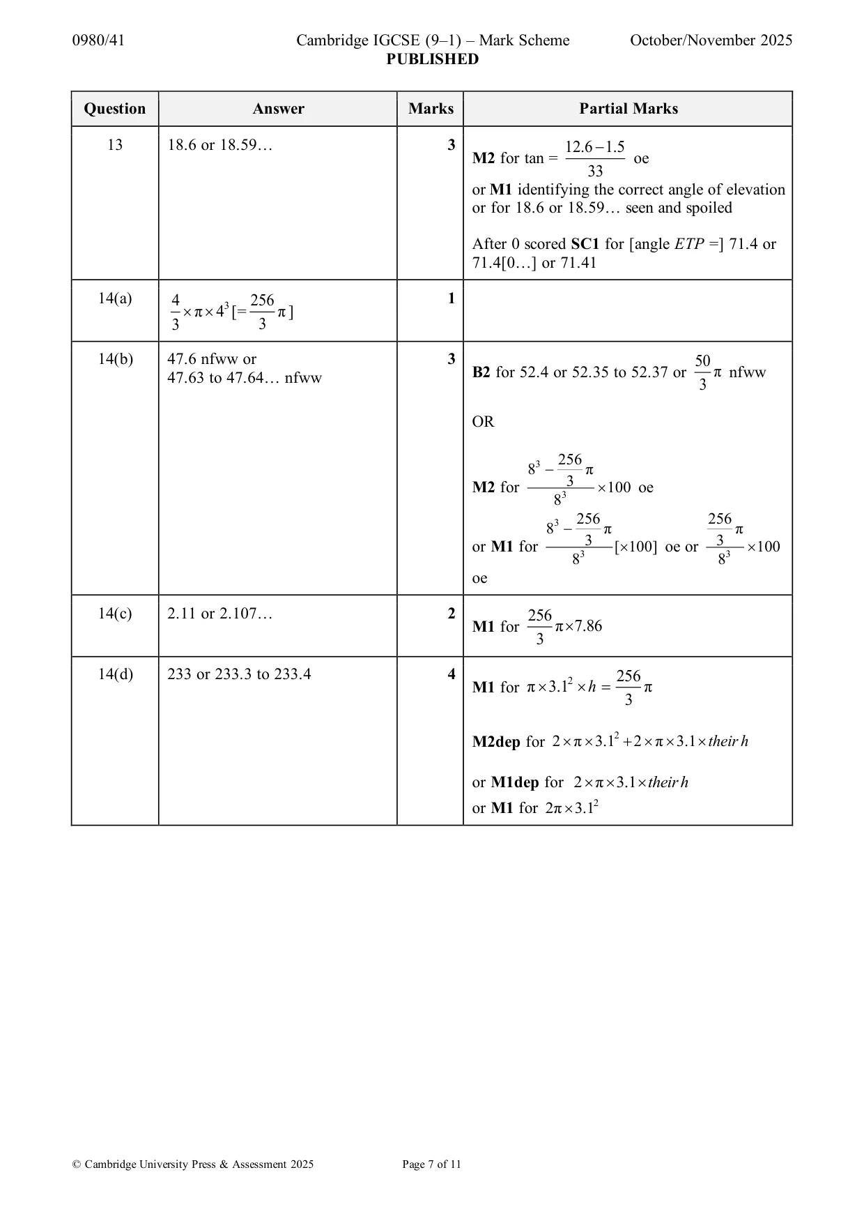 Mark scheme, page 7 of 11