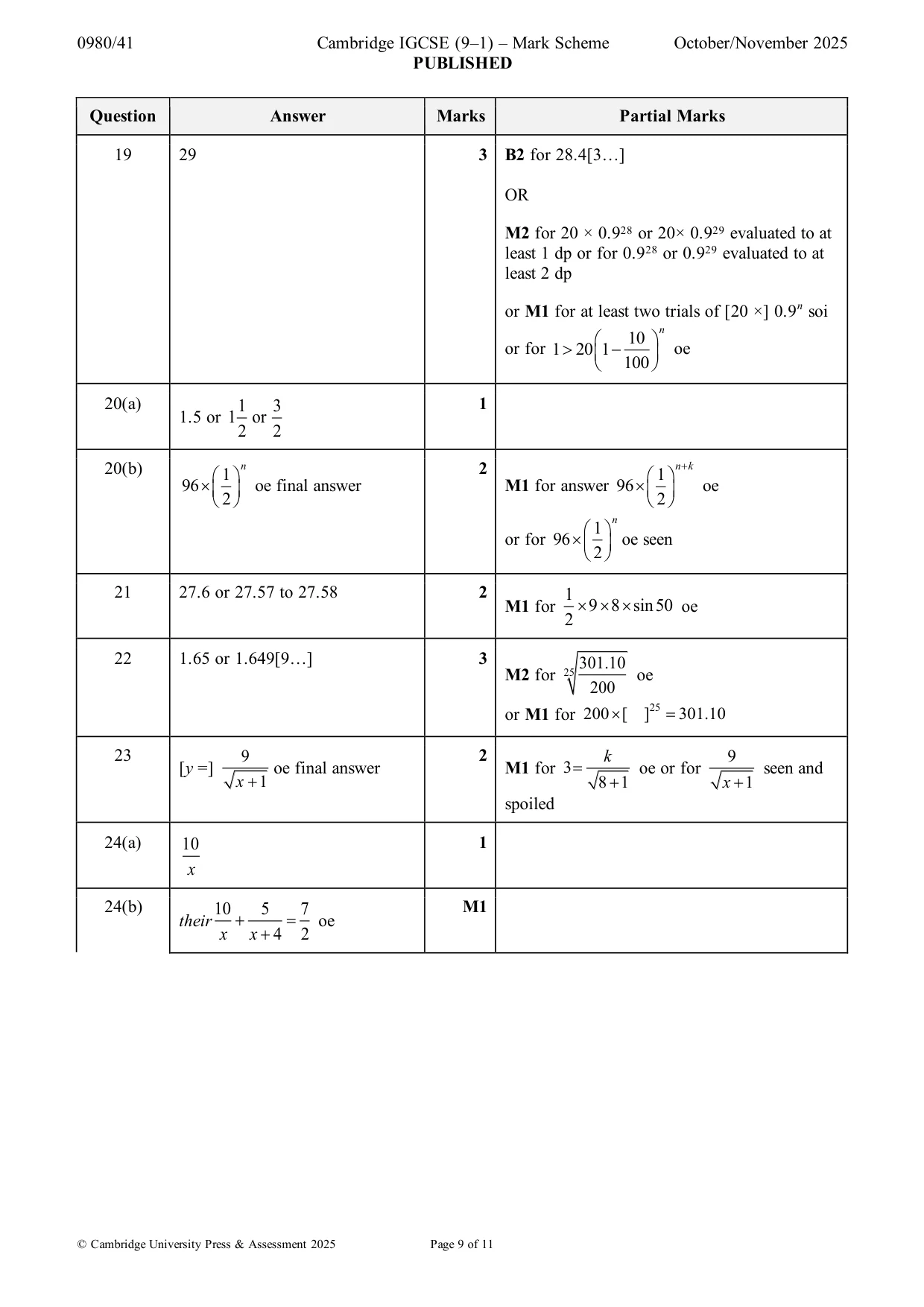 Mark scheme, page 9 of 11