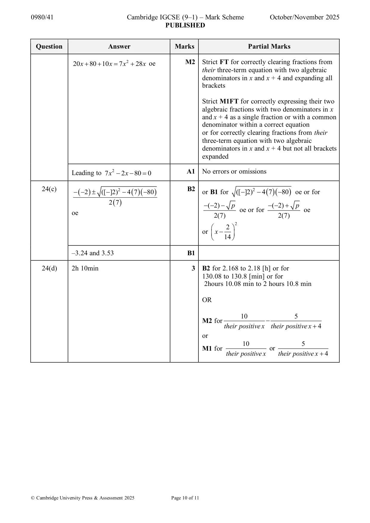 Mark scheme, page 10 of 11