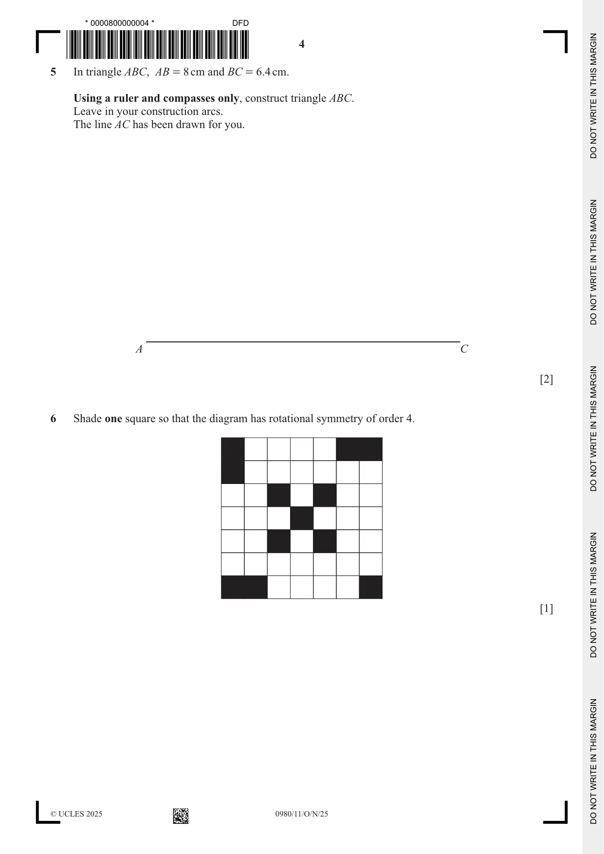 Cambridge IGCSE Mathematics (9-1) 0980 2025 Oct/Nov Paper 1 · Variant 1 question paper, page 4 of 16