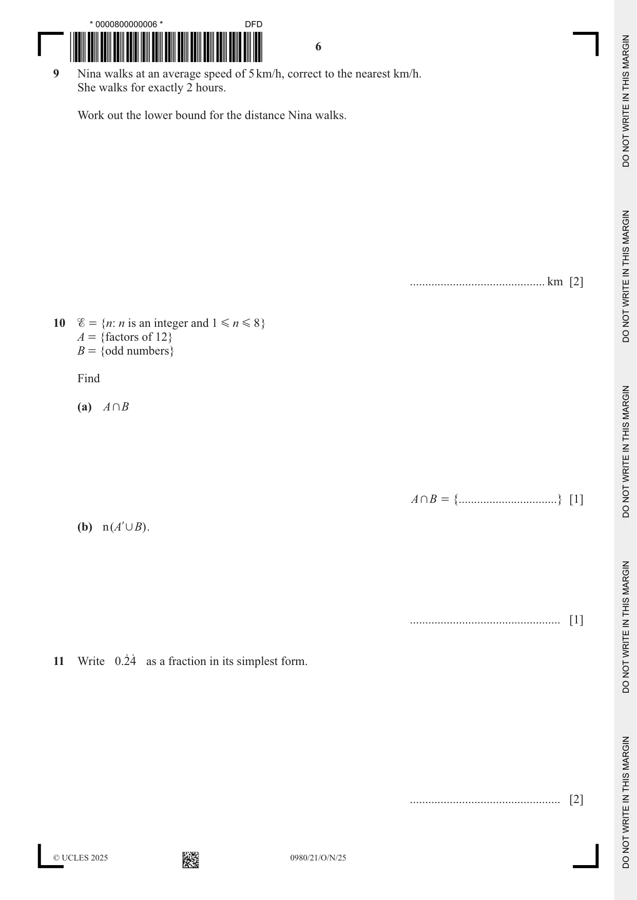 Cambridge IGCSE Mathematics (9-1) 0980 2025 Oct/Nov Paper 2 · Variant 1 question paper, page 6 of 16