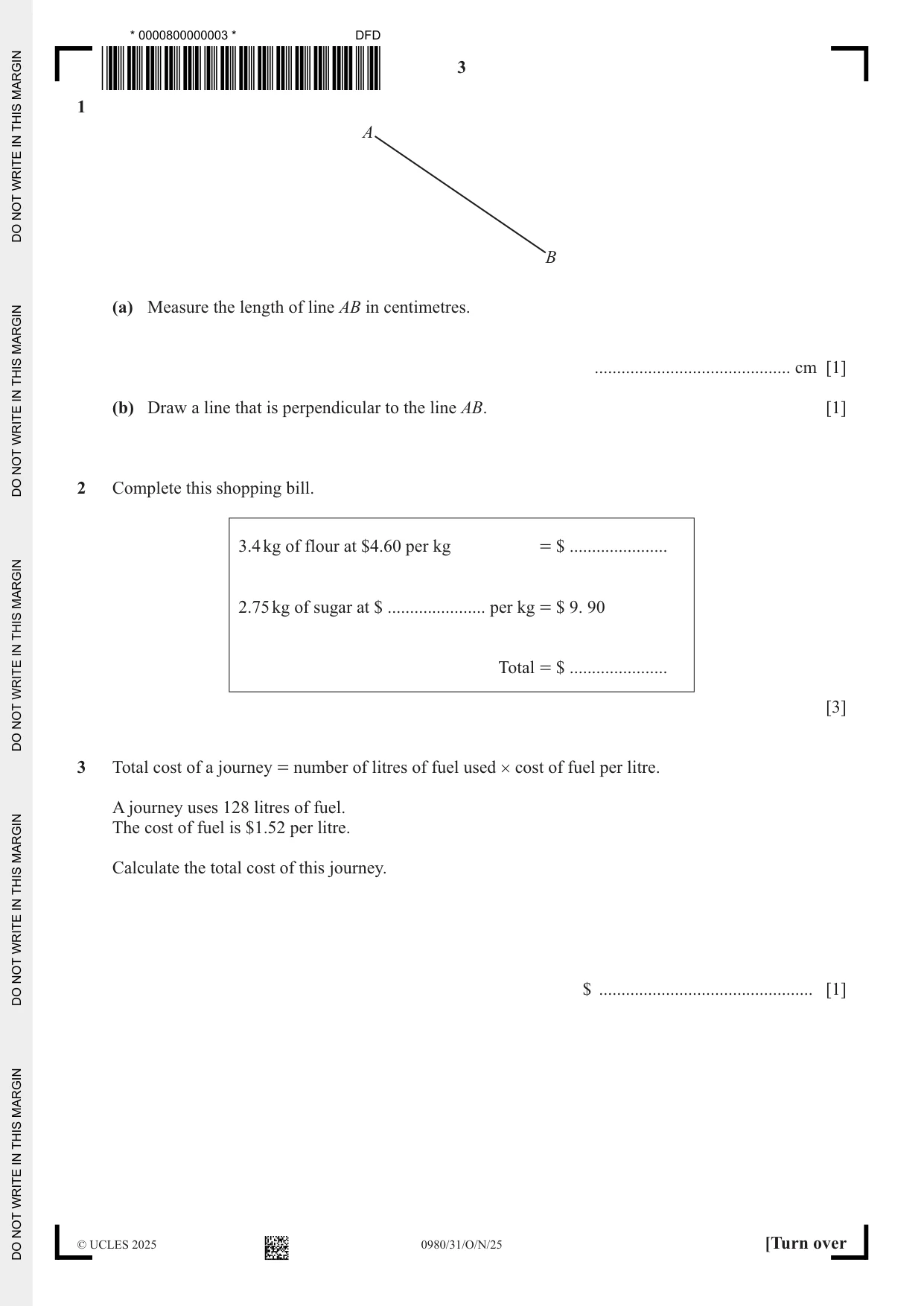 Cambridge IGCSE Mathematics (9-1) 0980 2025 Oct/Nov Paper 3 · Variant 1 question paper, page 3 of 16