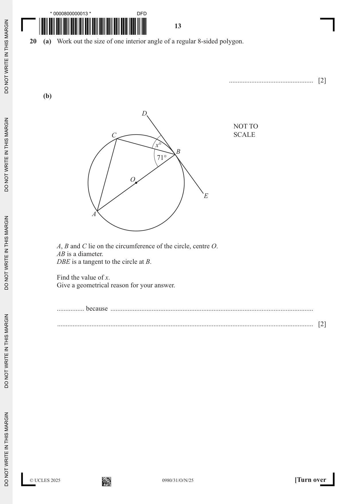 Cambridge IGCSE Mathematics (9-1) 0980 2025 Oct/Nov Paper 3 · Variant 1 question paper, page 13 of 16