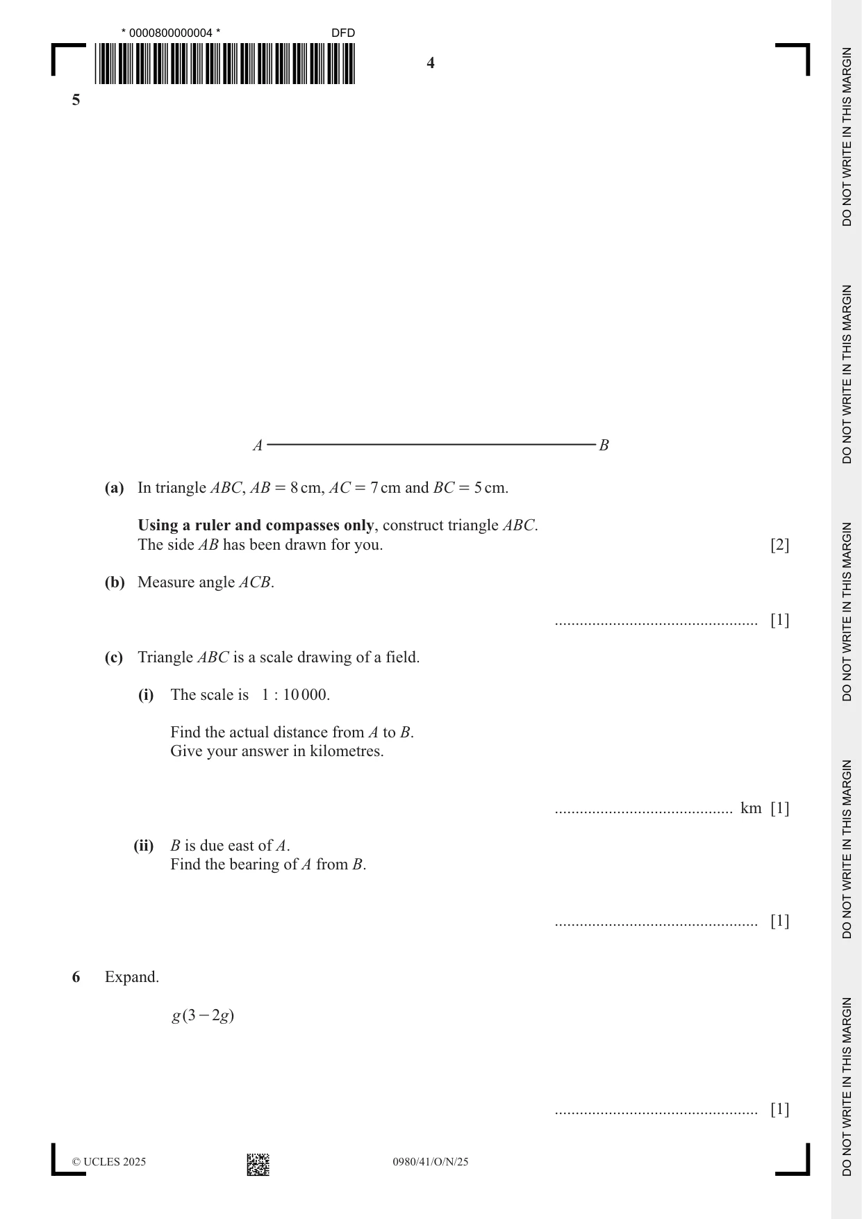 Cambridge IGCSE Mathematics (9-1) 0980 2025 Oct/Nov Paper 4 · Variant 1 question paper, page 4 of 20