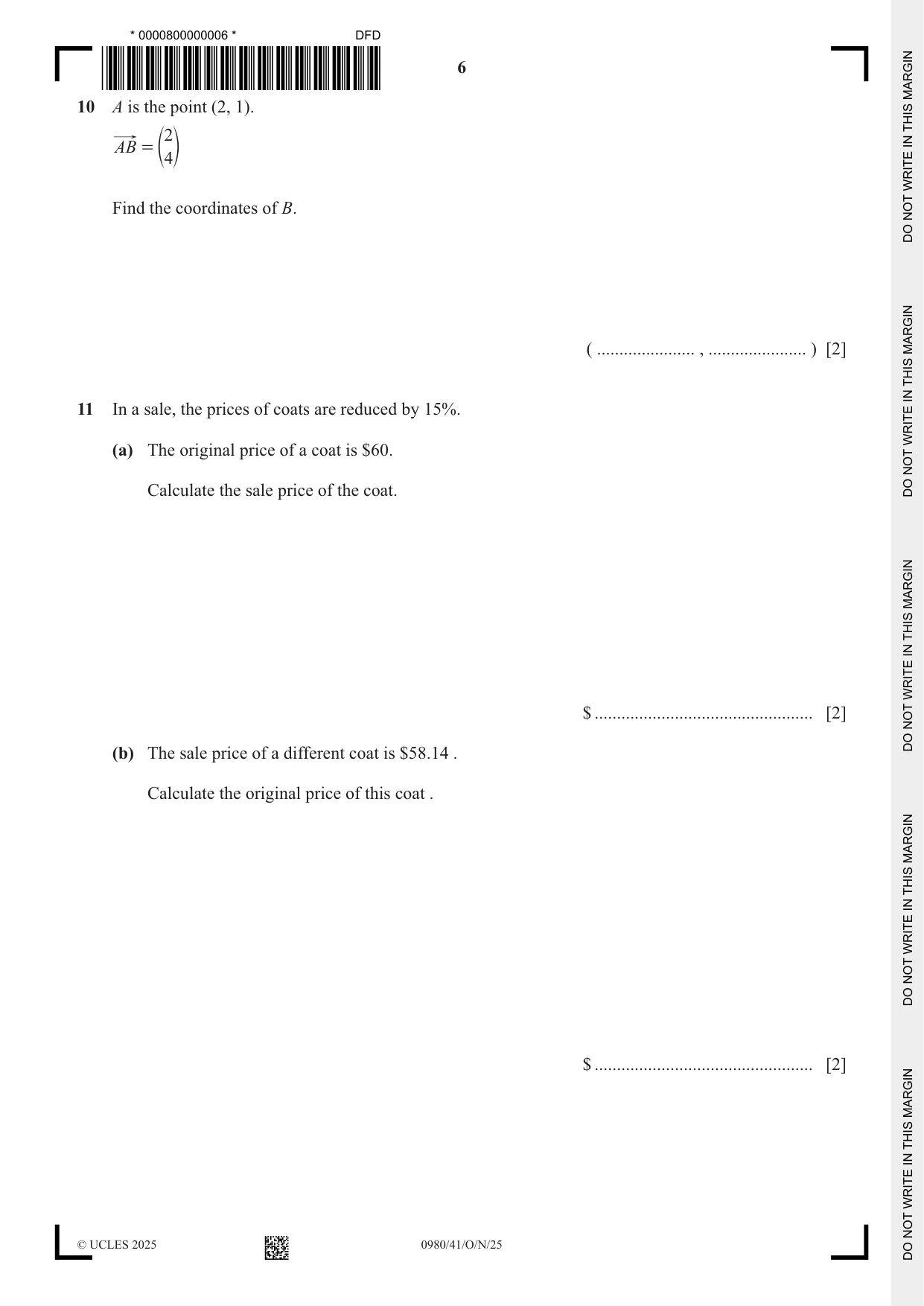 Cambridge IGCSE Mathematics (9-1) 0980 2025 Oct/Nov Paper 4 · Variant 1 question paper, page 6 of 20