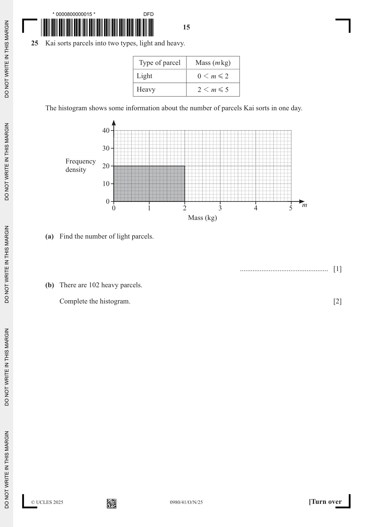 Cambridge IGCSE Mathematics (9-1) 0980 2025 Oct/Nov Paper 4 · Variant 1 question paper, page 15 of 20