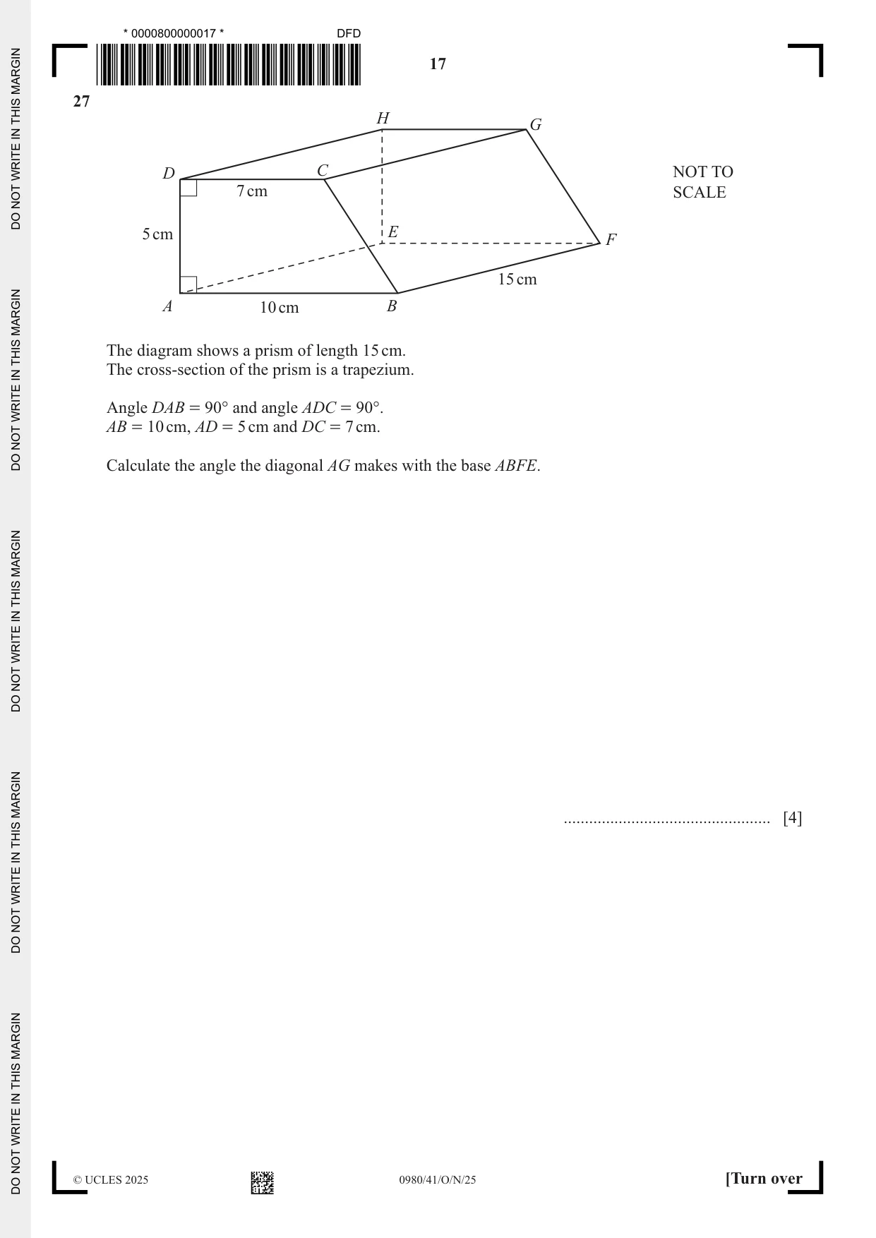 Cambridge IGCSE Mathematics (9-1) 0980 2025 Oct/Nov Paper 4 · Variant 1 question paper, page 17 of 20