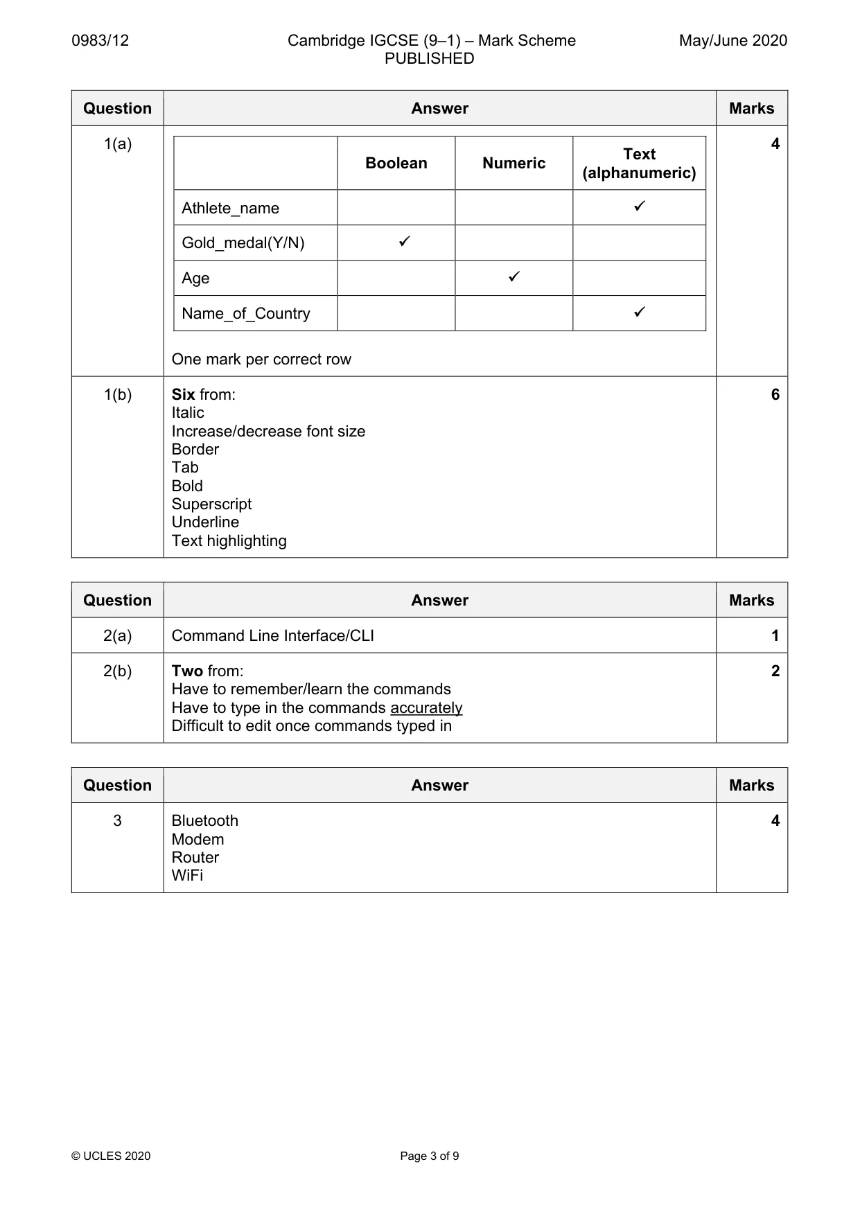 Mark scheme, page 3 of 9