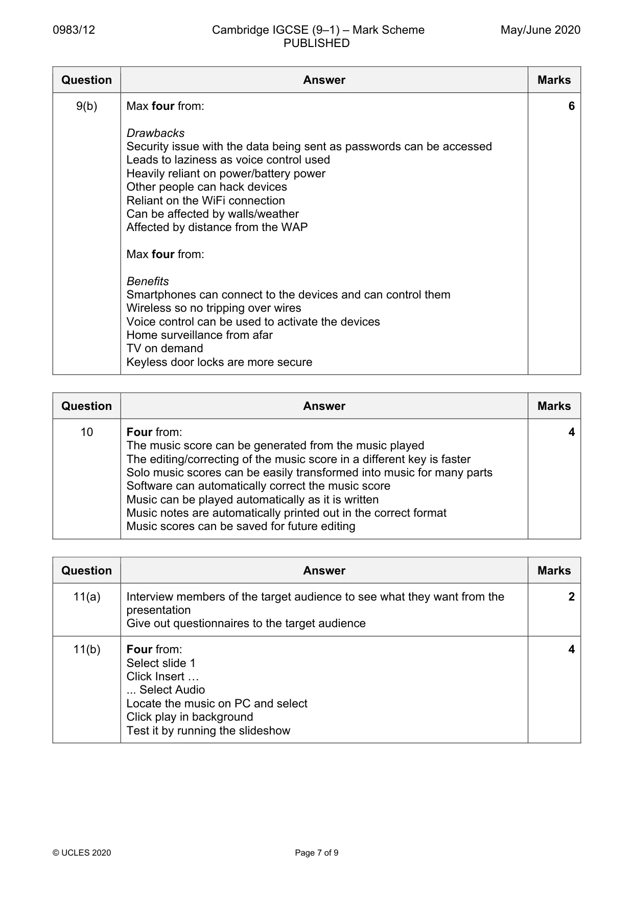 Mark scheme, page 7 of 9