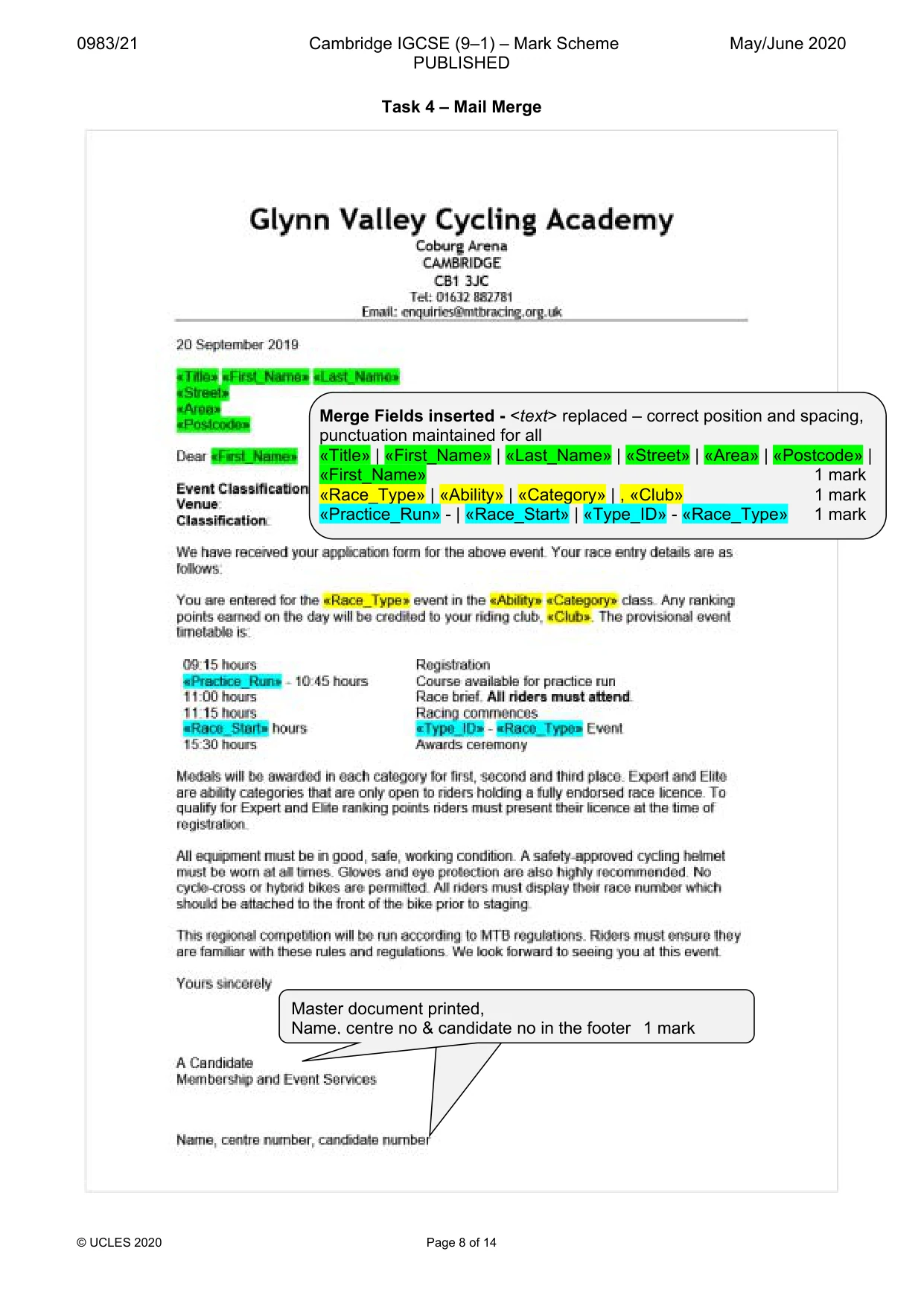 Mark scheme, page 8 of 14