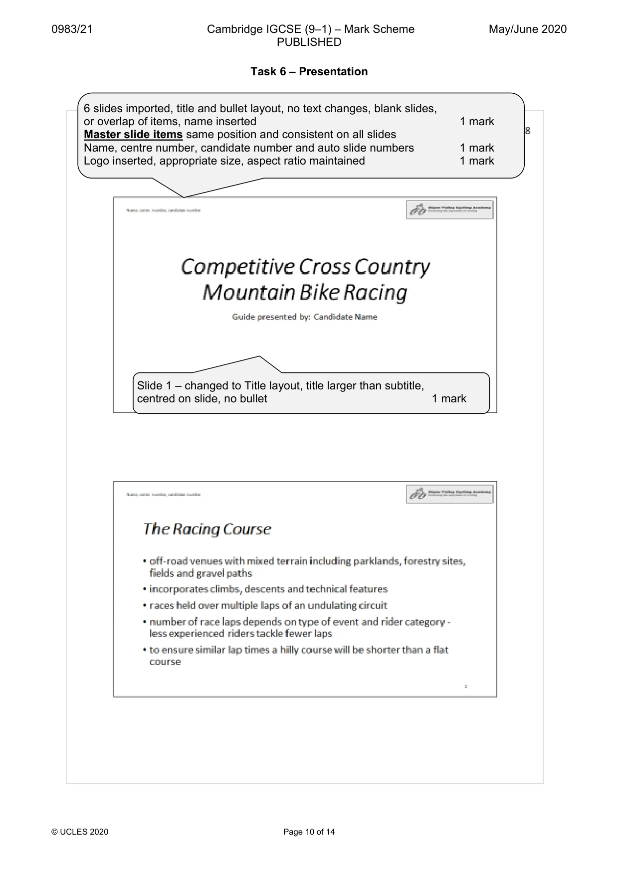 Mark scheme, page 10 of 14