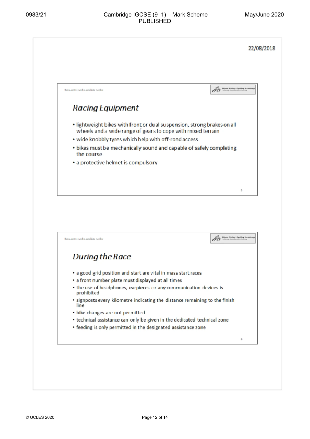 Mark scheme, page 12 of 14