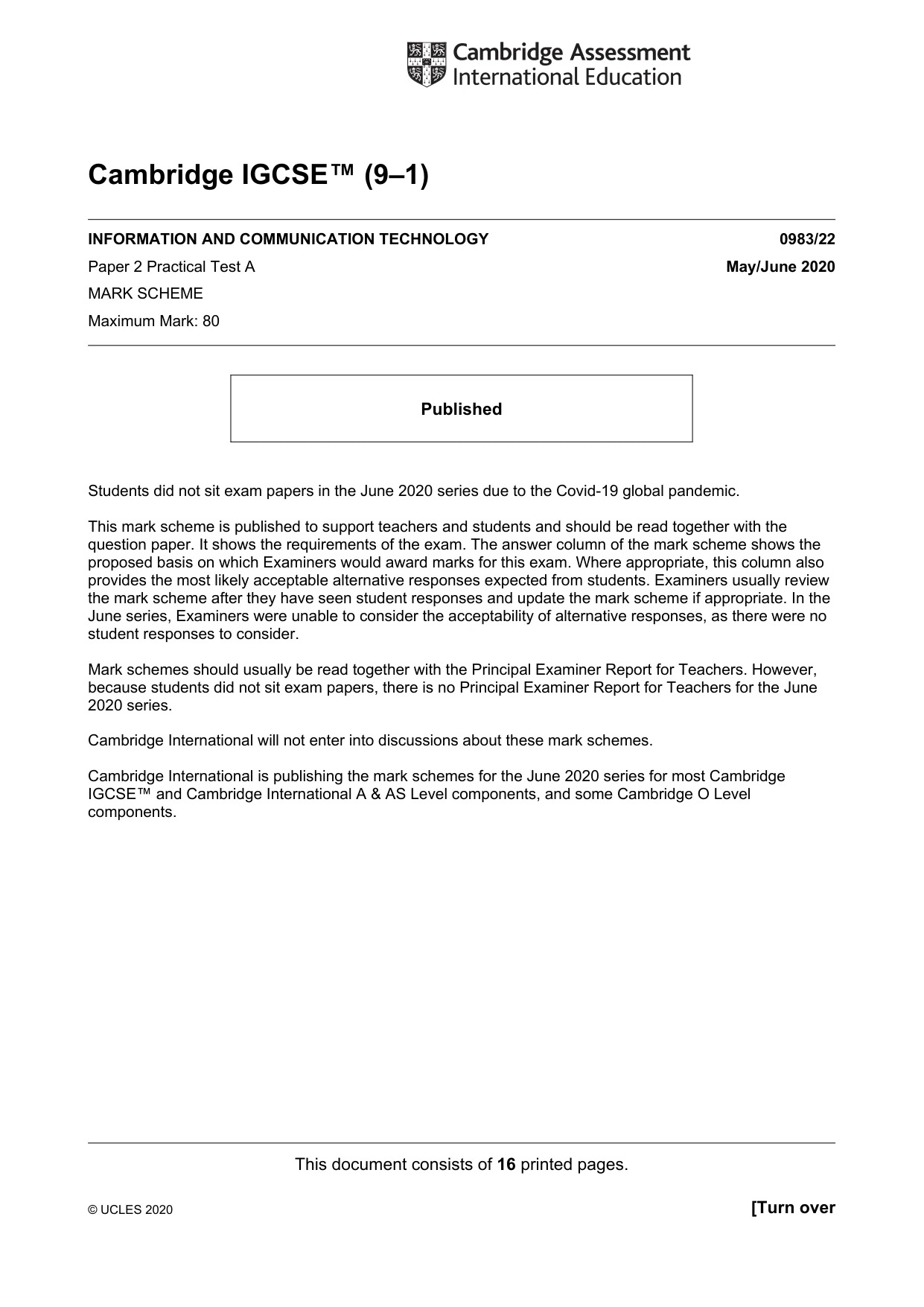 Mark scheme, page 1 of 16