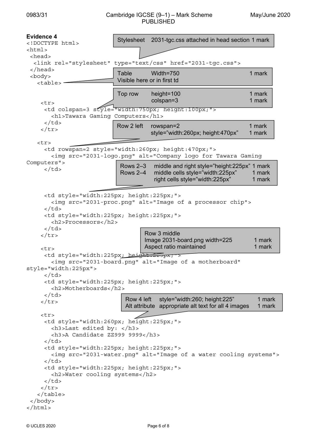 Mark scheme, page 6 of 8