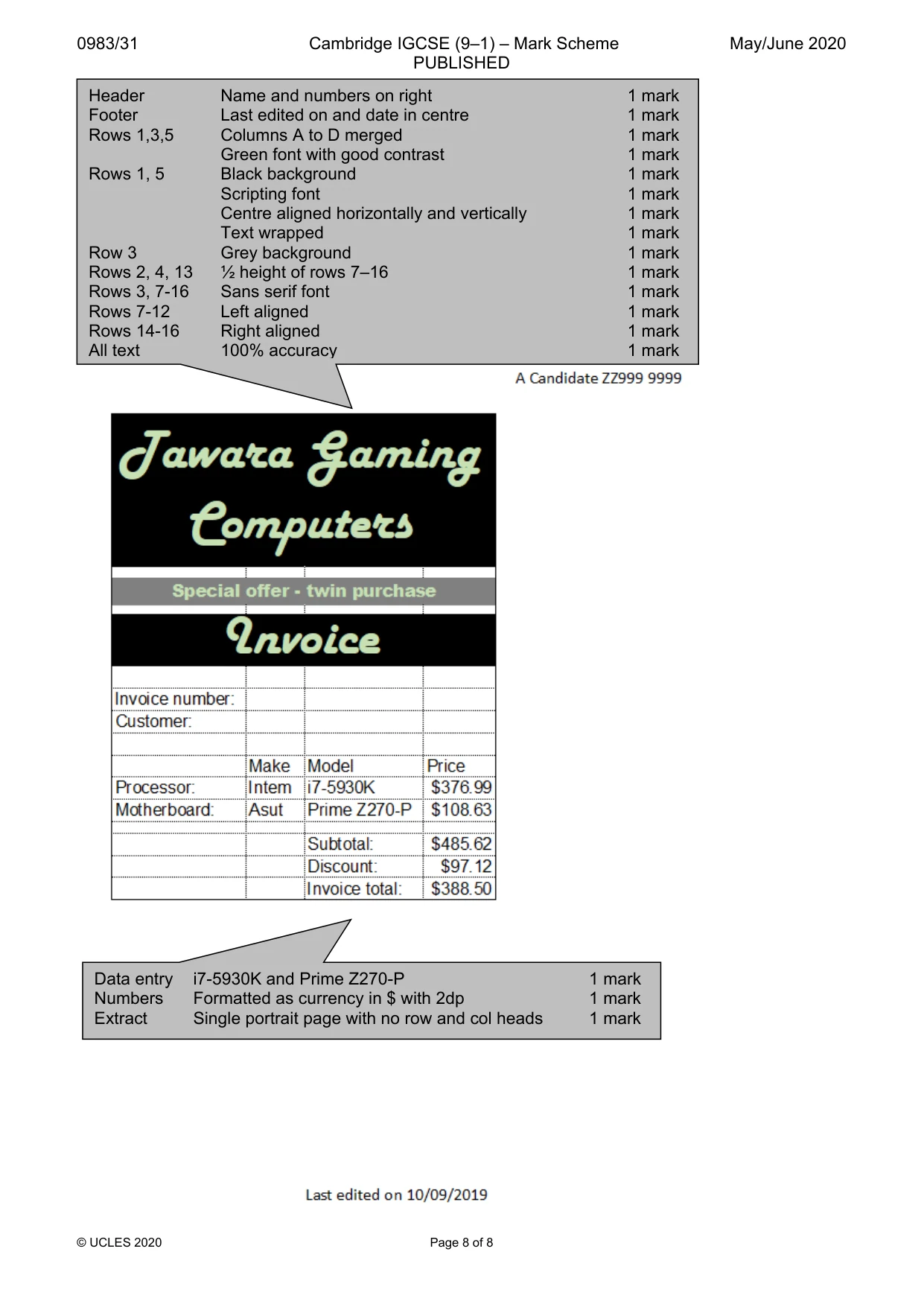 Mark scheme, page 8 of 8
