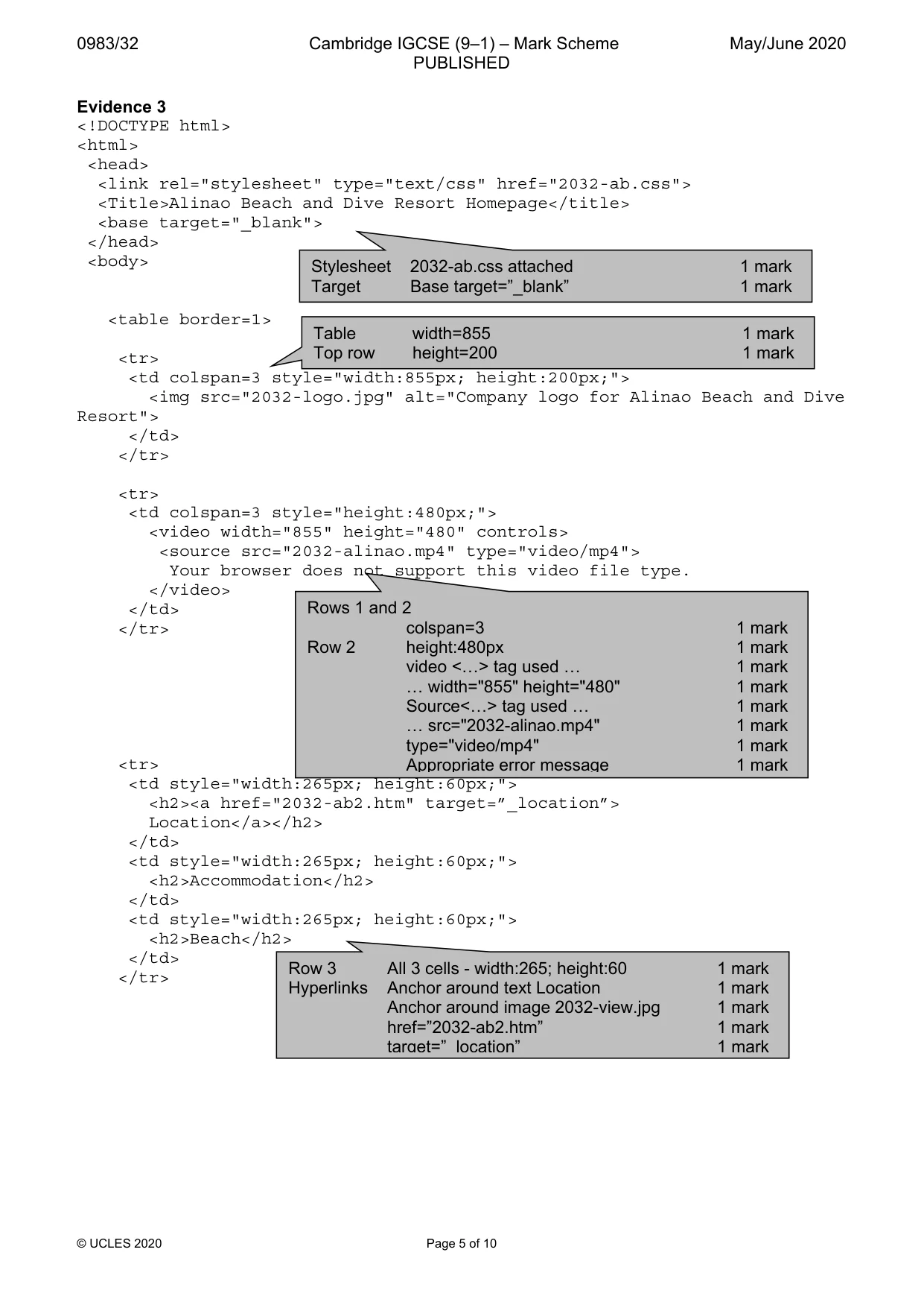 Mark scheme, page 5 of 10
