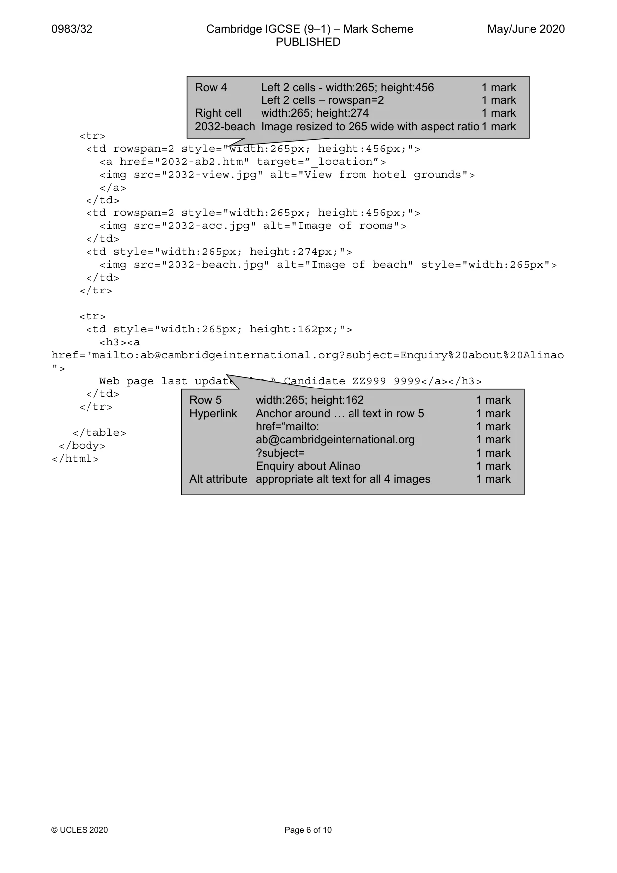 Mark scheme, page 6 of 10