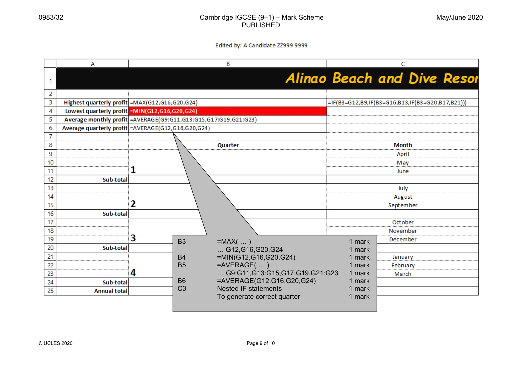 Mark scheme, page 9 of 10