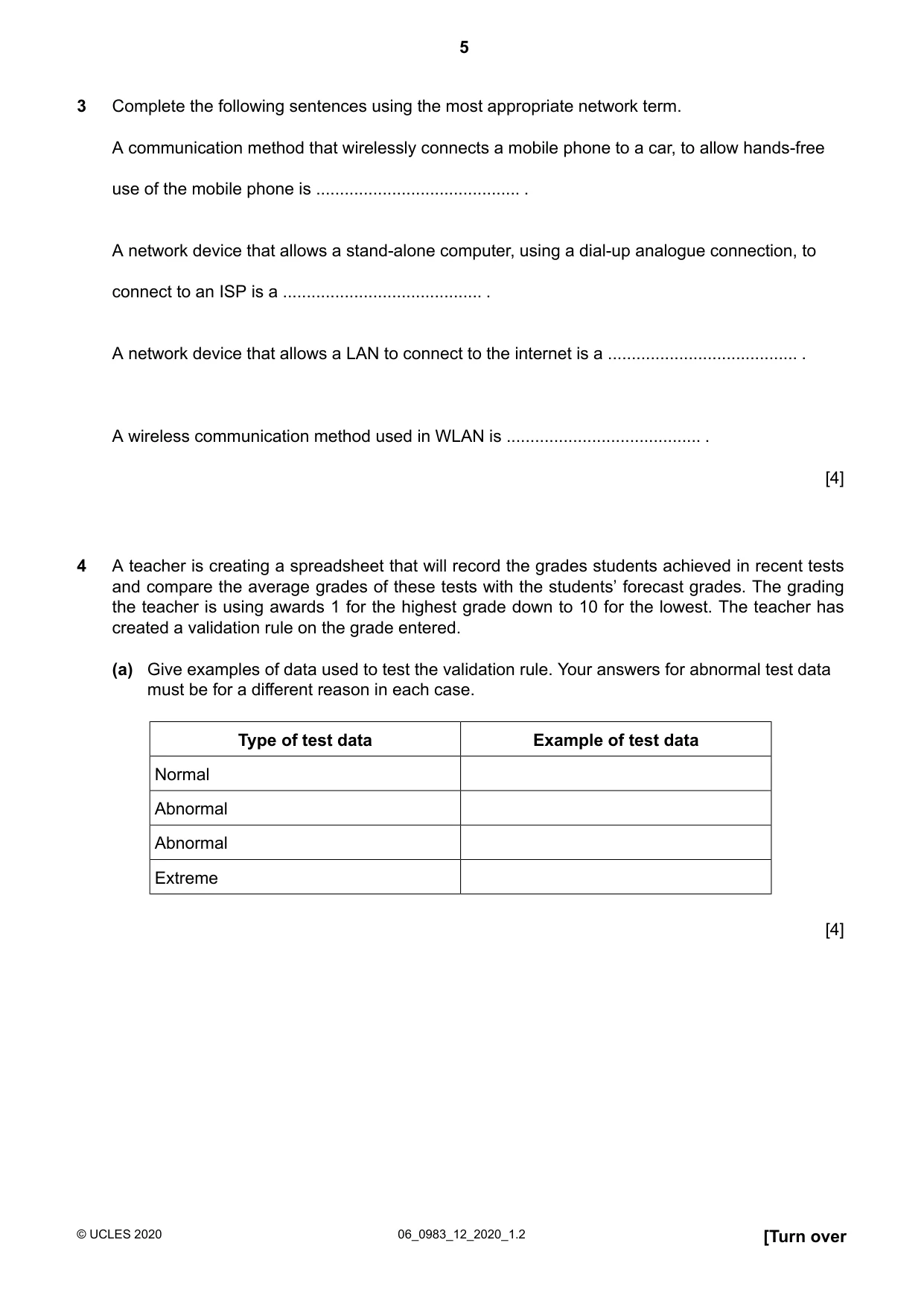 Cambridge IGCSE Information and Communication Technology (9-1) 0983 2020 May/June Paper 1 · Variant 2 question paper, page 5 of 16