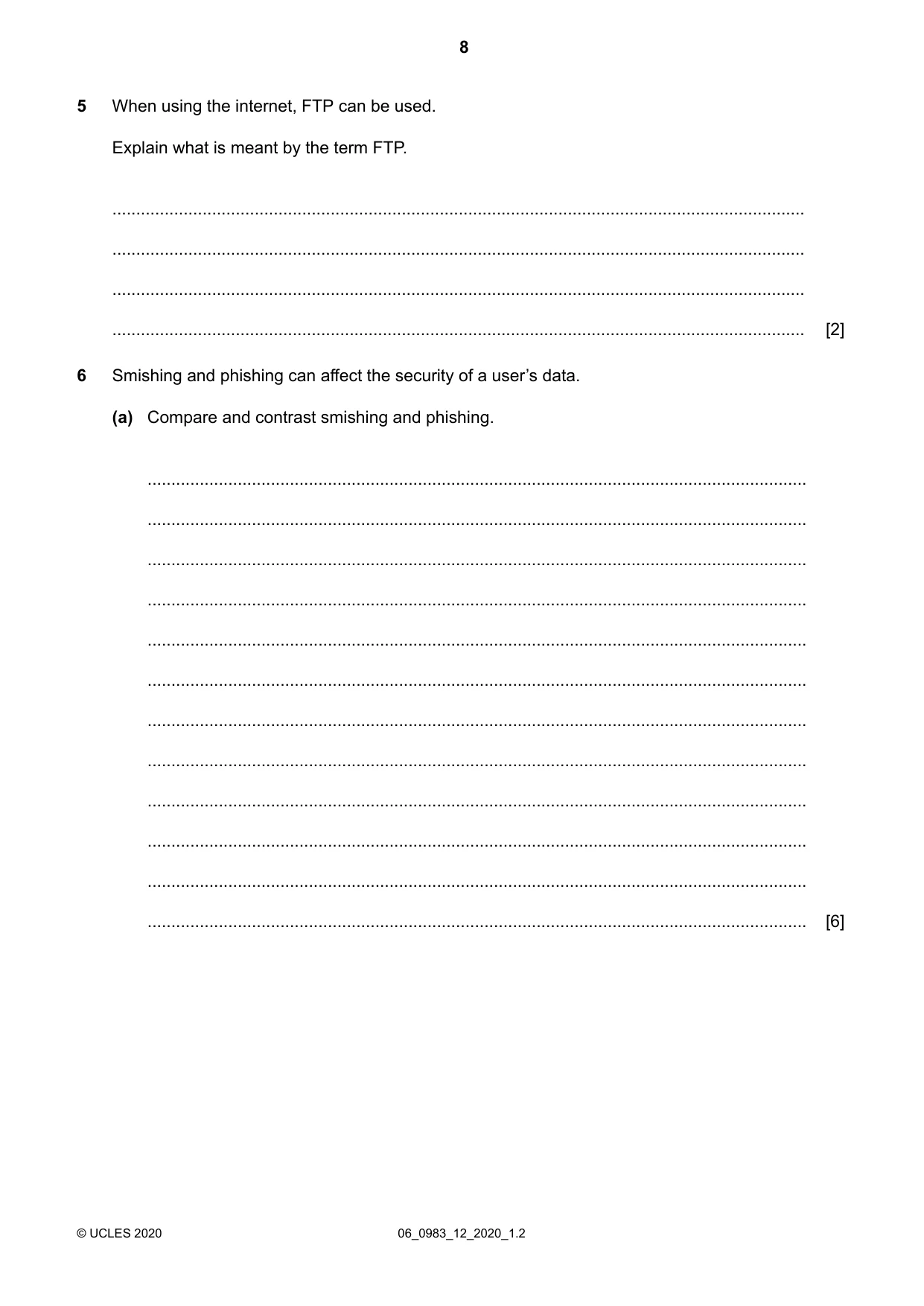 Cambridge IGCSE Information and Communication Technology (9-1) 0983 2020 May/June Paper 1 · Variant 2 question paper, page 8 of 16