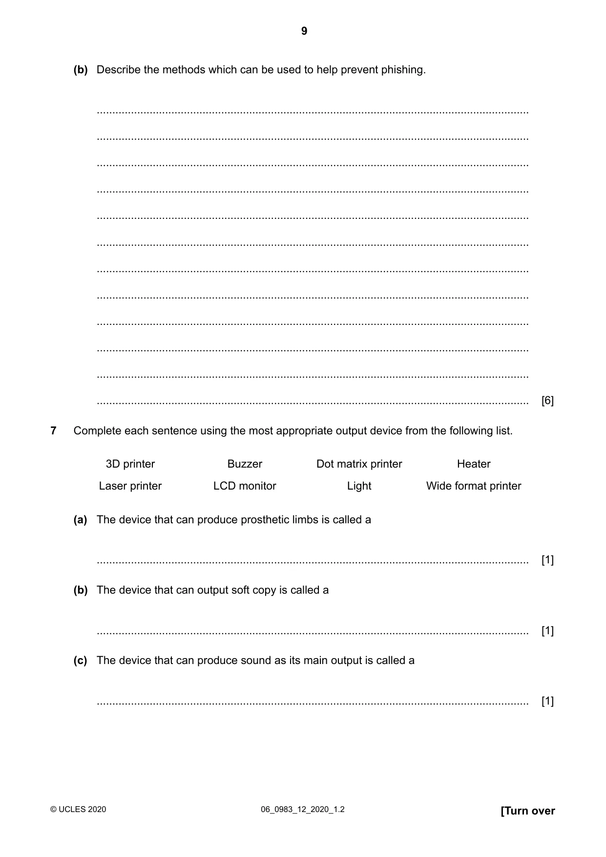 Cambridge IGCSE Information and Communication Technology (9-1) 0983 2020 May/June Paper 1 · Variant 2 question paper, page 9 of 16