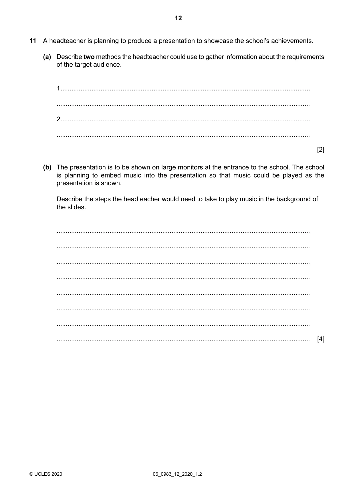 Cambridge IGCSE Information and Communication Technology (9-1) 0983 2020 May/June Paper 1 · Variant 2 question paper, page 12 of 16