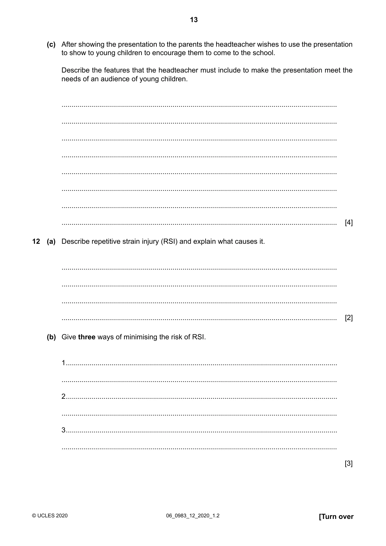 Cambridge IGCSE Information and Communication Technology (9-1) 0983 2020 May/June Paper 1 · Variant 2 question paper, page 13 of 16