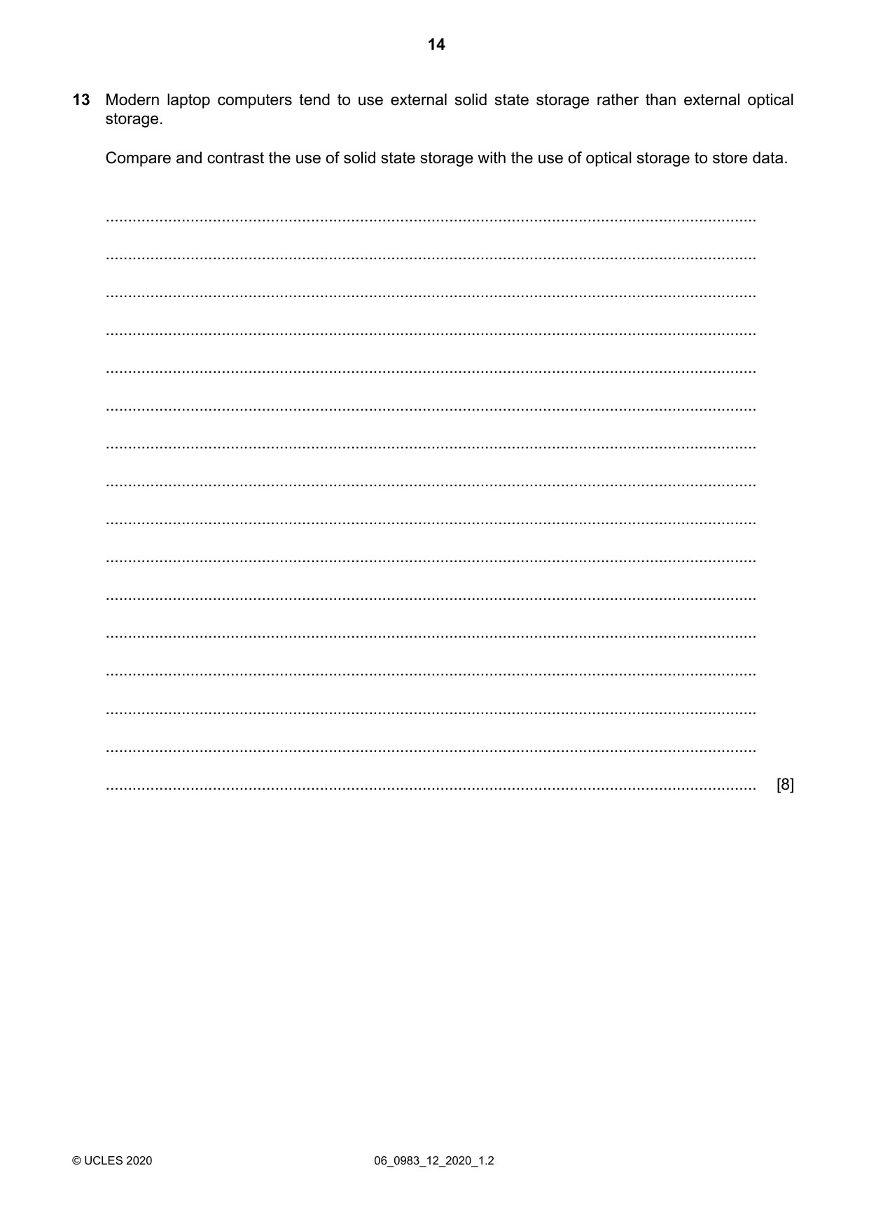 Cambridge IGCSE Information and Communication Technology (9-1) 0983 2020 May/June Paper 1 · Variant 2 question paper, page 14 of 16