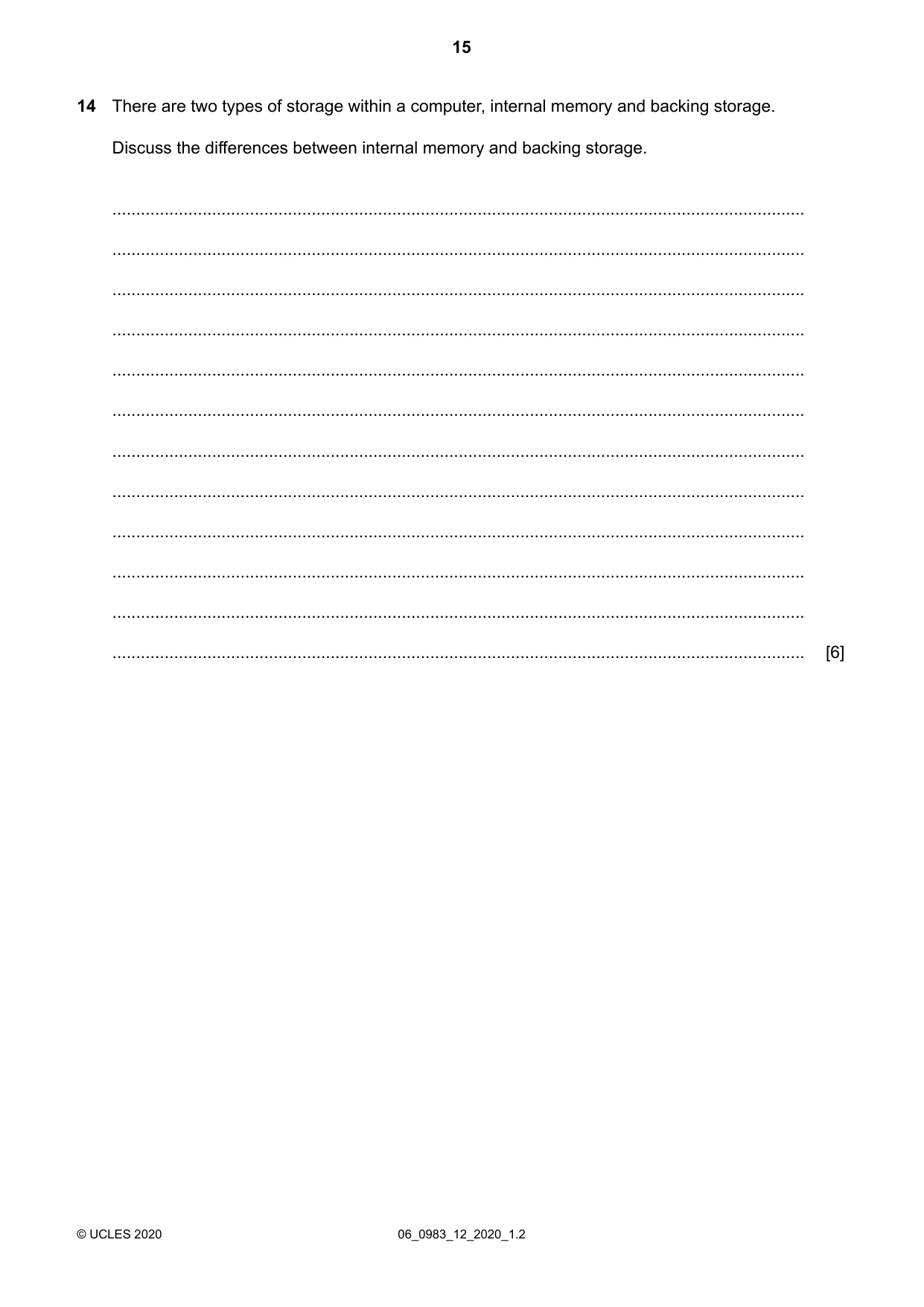 Cambridge IGCSE Information and Communication Technology (9-1) 0983 2020 May/June Paper 1 · Variant 2 question paper, page 15 of 16