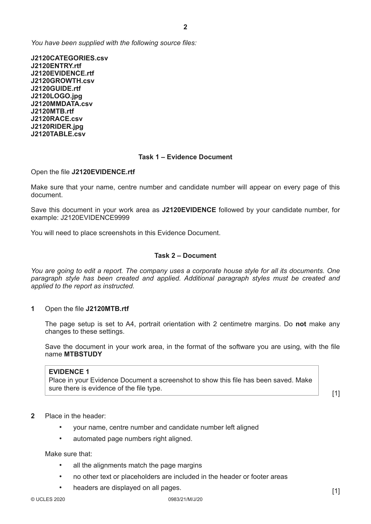Cambridge IGCSE Information and Communication Technology (9-1) 0983 2020 May/June Paper 2 · Variant 1 question paper, page 2 of 12