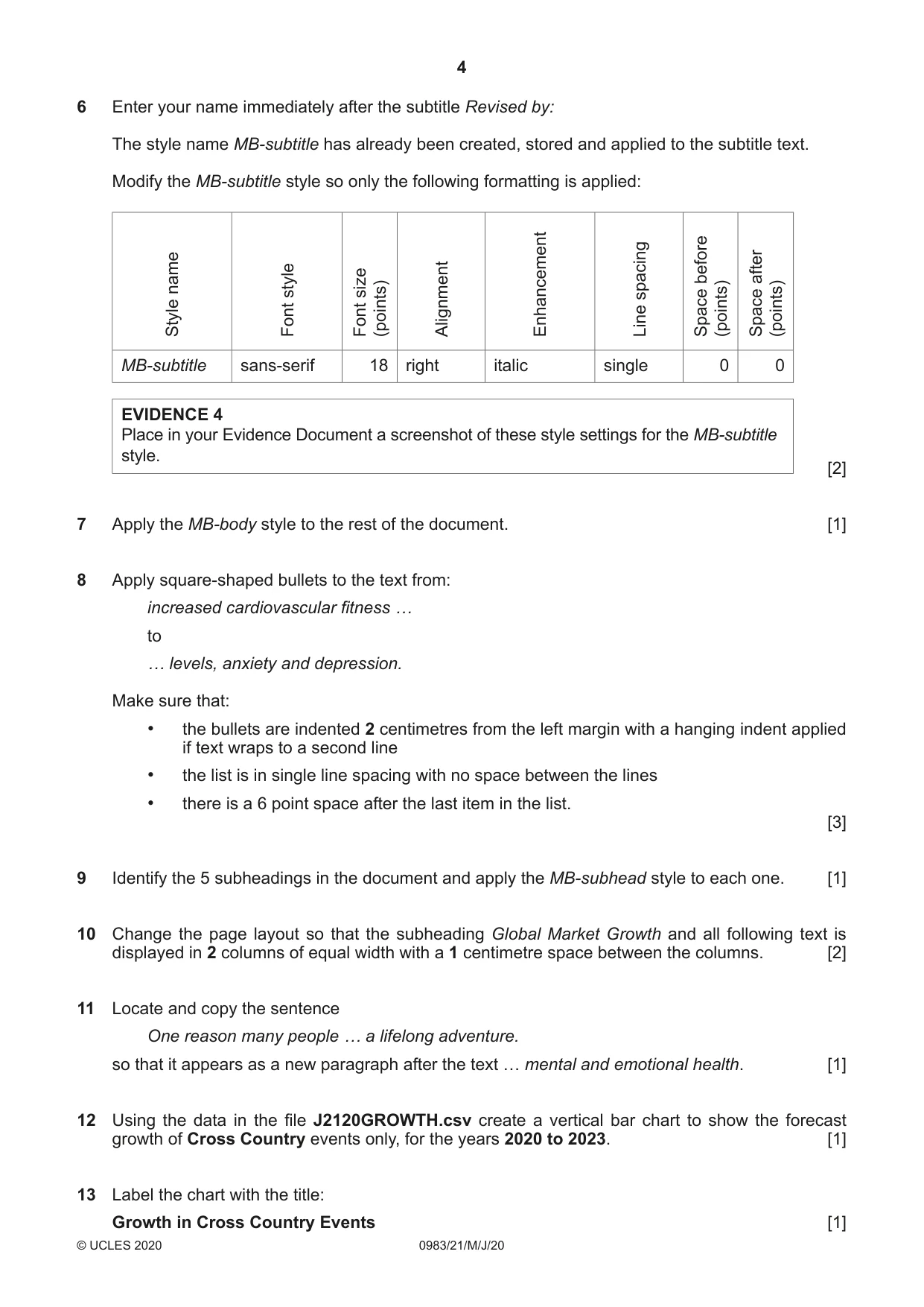 Cambridge IGCSE Information and Communication Technology (9-1) 0983 2020 May/June Paper 2 · Variant 1 question paper, page 4 of 12