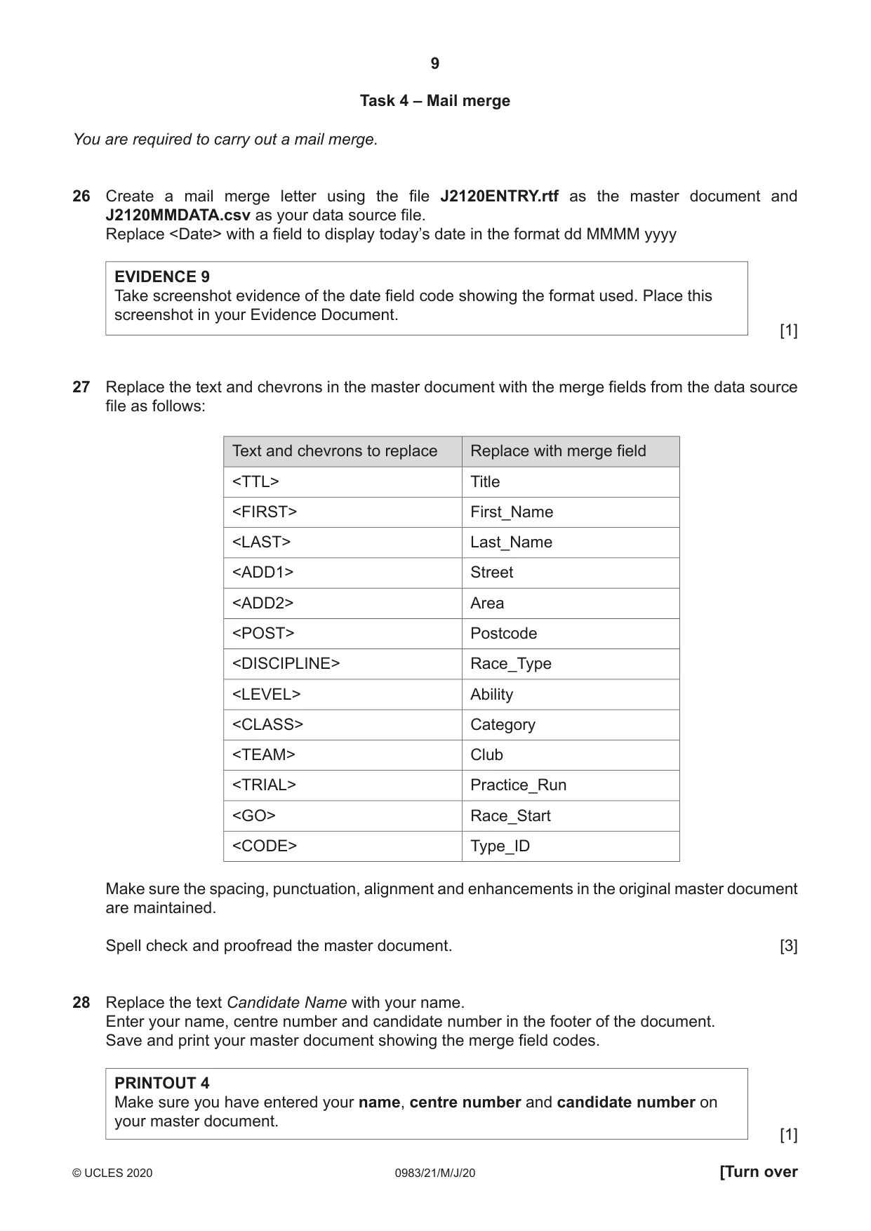 Cambridge IGCSE Information and Communication Technology (9-1) 0983 2020 May/June Paper 2 · Variant 1 question paper, page 9 of 12