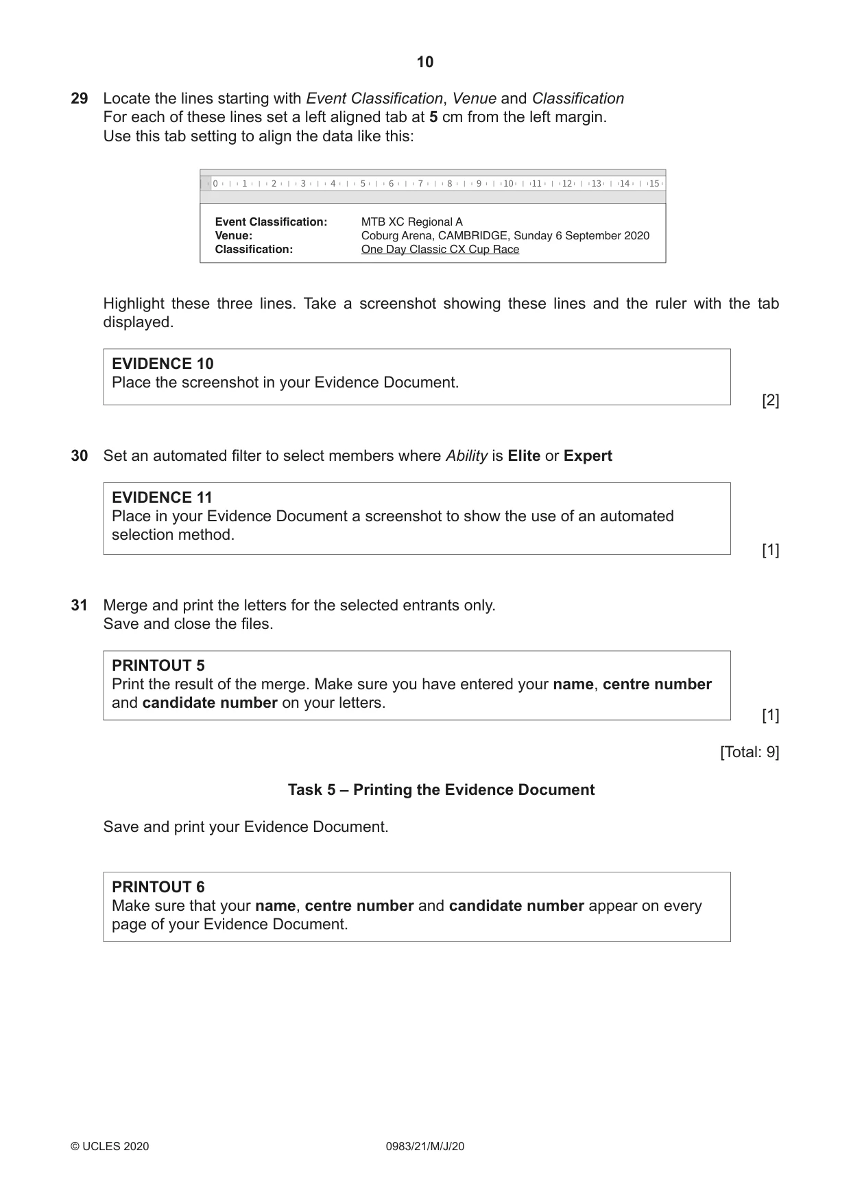 Cambridge IGCSE Information and Communication Technology (9-1) 0983 2020 May/June Paper 2 · Variant 1 question paper, page 10 of 12