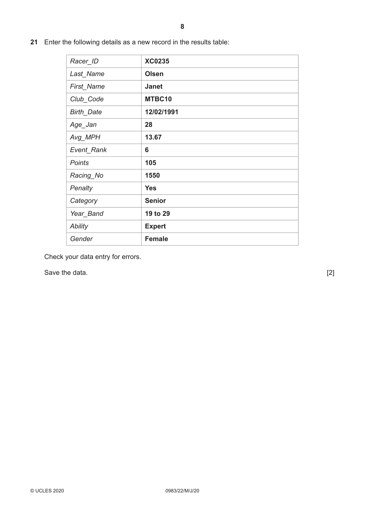 Cambridge IGCSE Information and Communication Technology (9-1) 0983 2020 May/June Paper 2 · Variant 2 question paper, page 8 of 16