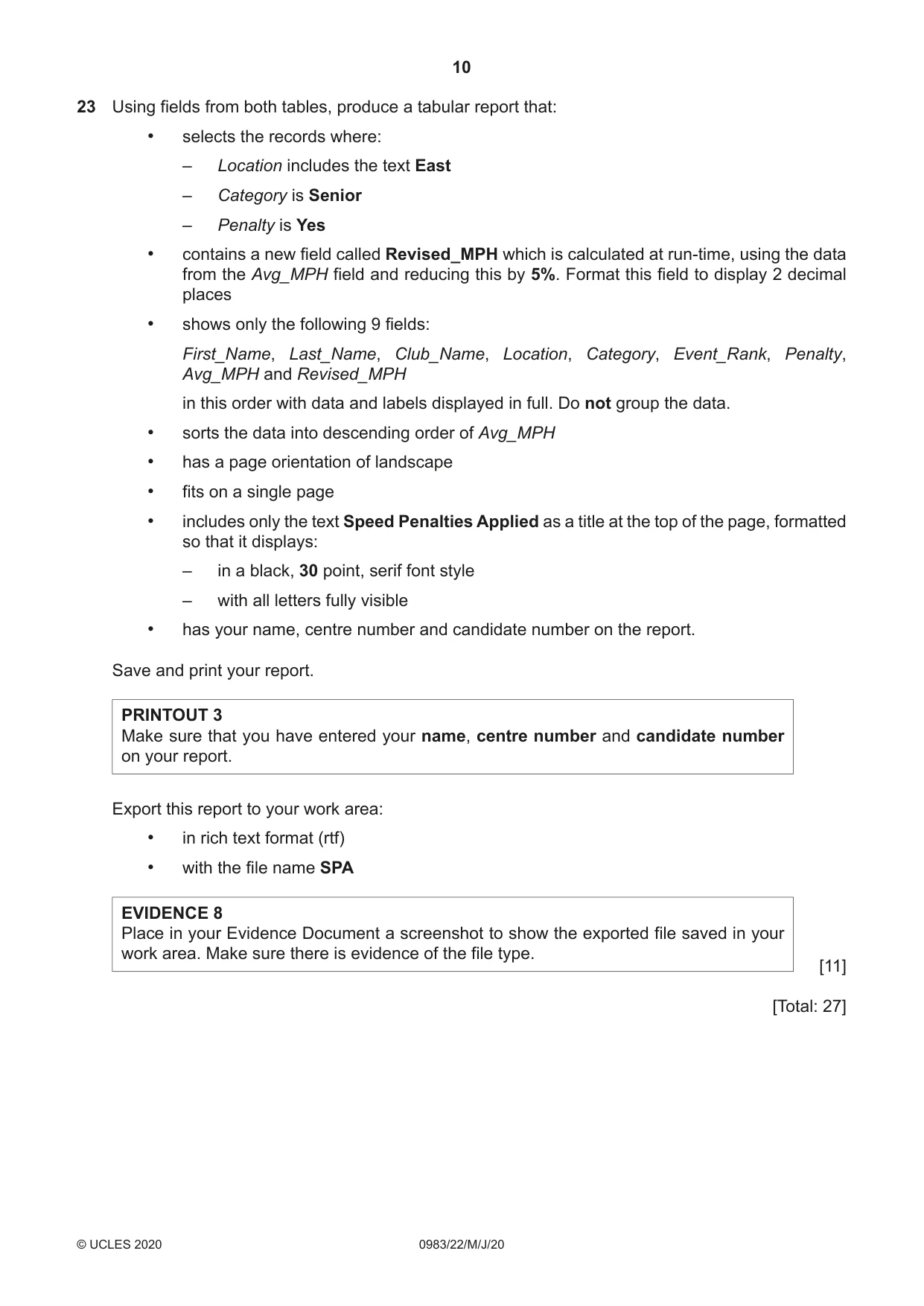 Cambridge IGCSE Information and Communication Technology (9-1) 0983 2020 May/June Paper 2 · Variant 2 question paper, page 10 of 16