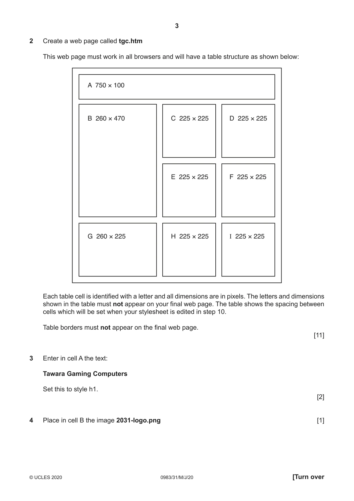 Cambridge IGCSE Information and Communication Technology (9-1) 0983 2020 May/June Paper 3 · Variant 1 question paper, page 3 of 8