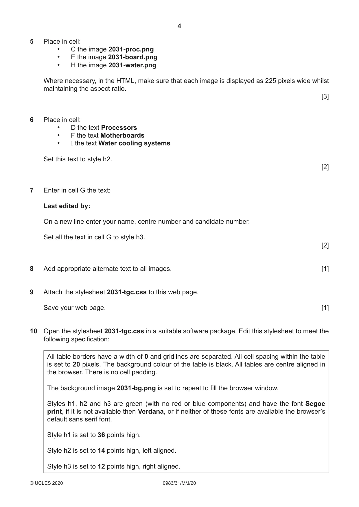 Cambridge IGCSE Information and Communication Technology (9-1) 0983 2020 May/June Paper 3 · Variant 1 question paper, page 4 of 8