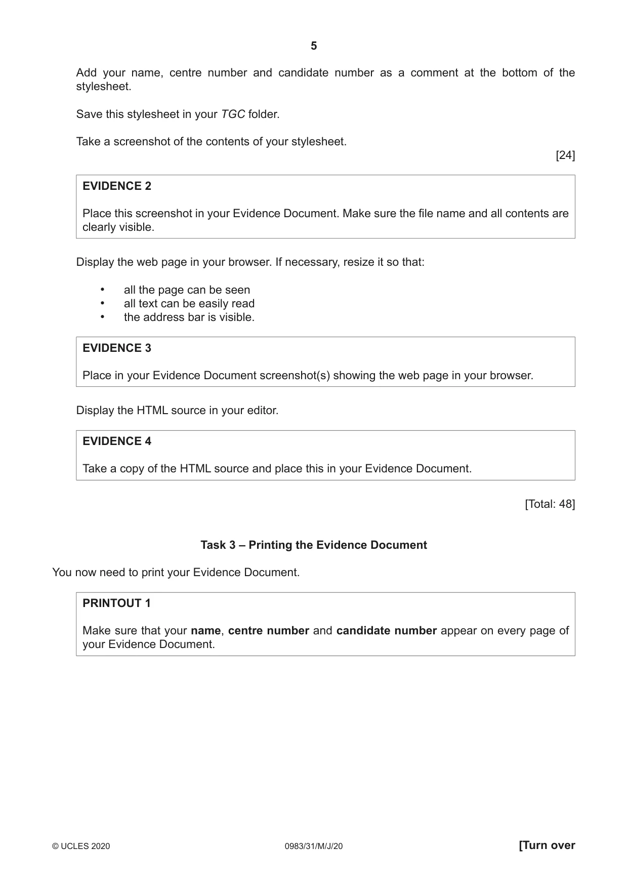 Cambridge IGCSE Information and Communication Technology (9-1) 0983 2020 May/June Paper 3 · Variant 1 question paper, page 5 of 8