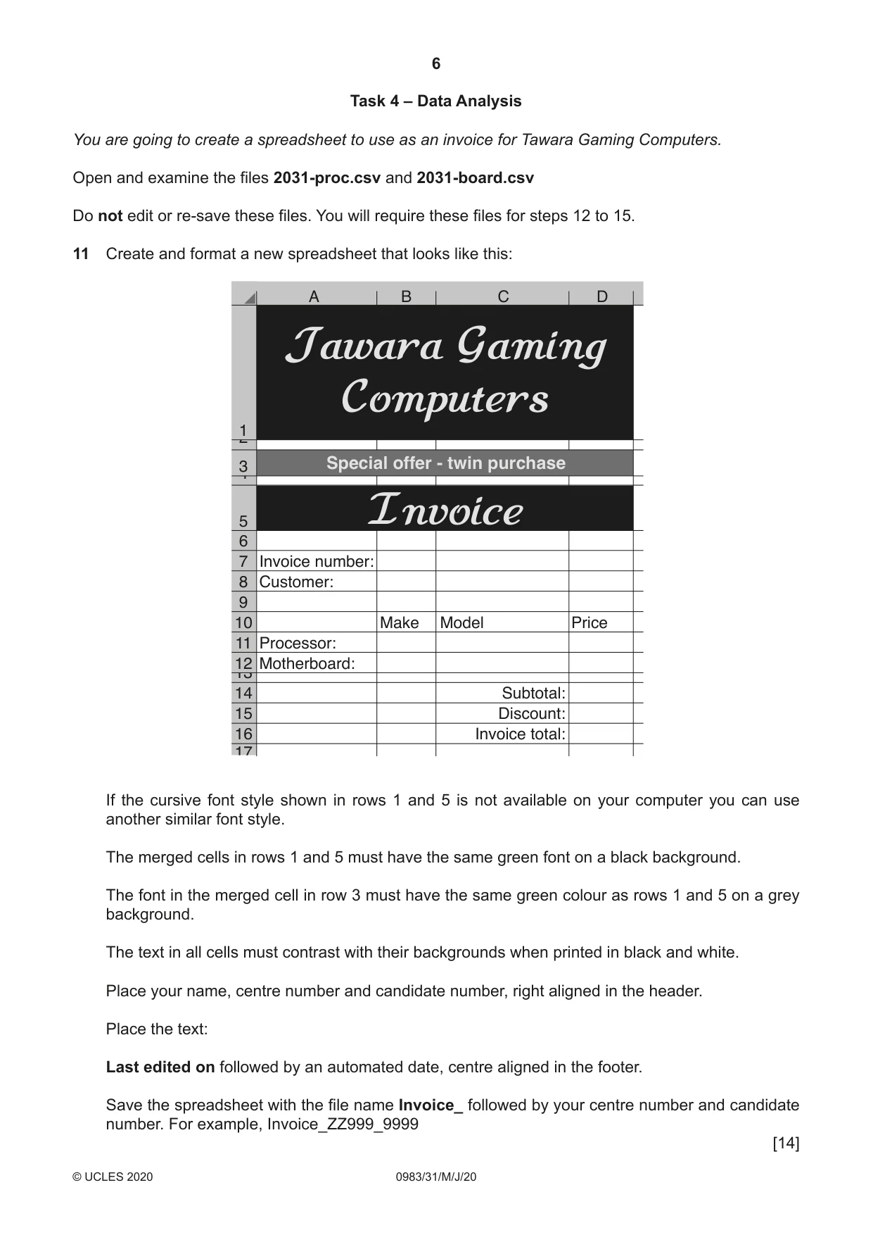 Cambridge IGCSE Information and Communication Technology (9-1) 0983 2020 May/June Paper 3 · Variant 1 question paper, page 6 of 8