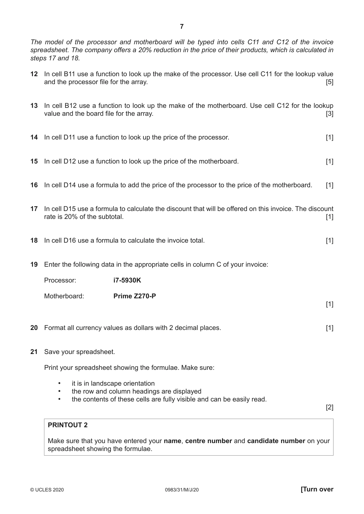 Cambridge IGCSE Information and Communication Technology (9-1) 0983 2020 May/June Paper 3 · Variant 1 question paper, page 7 of 8