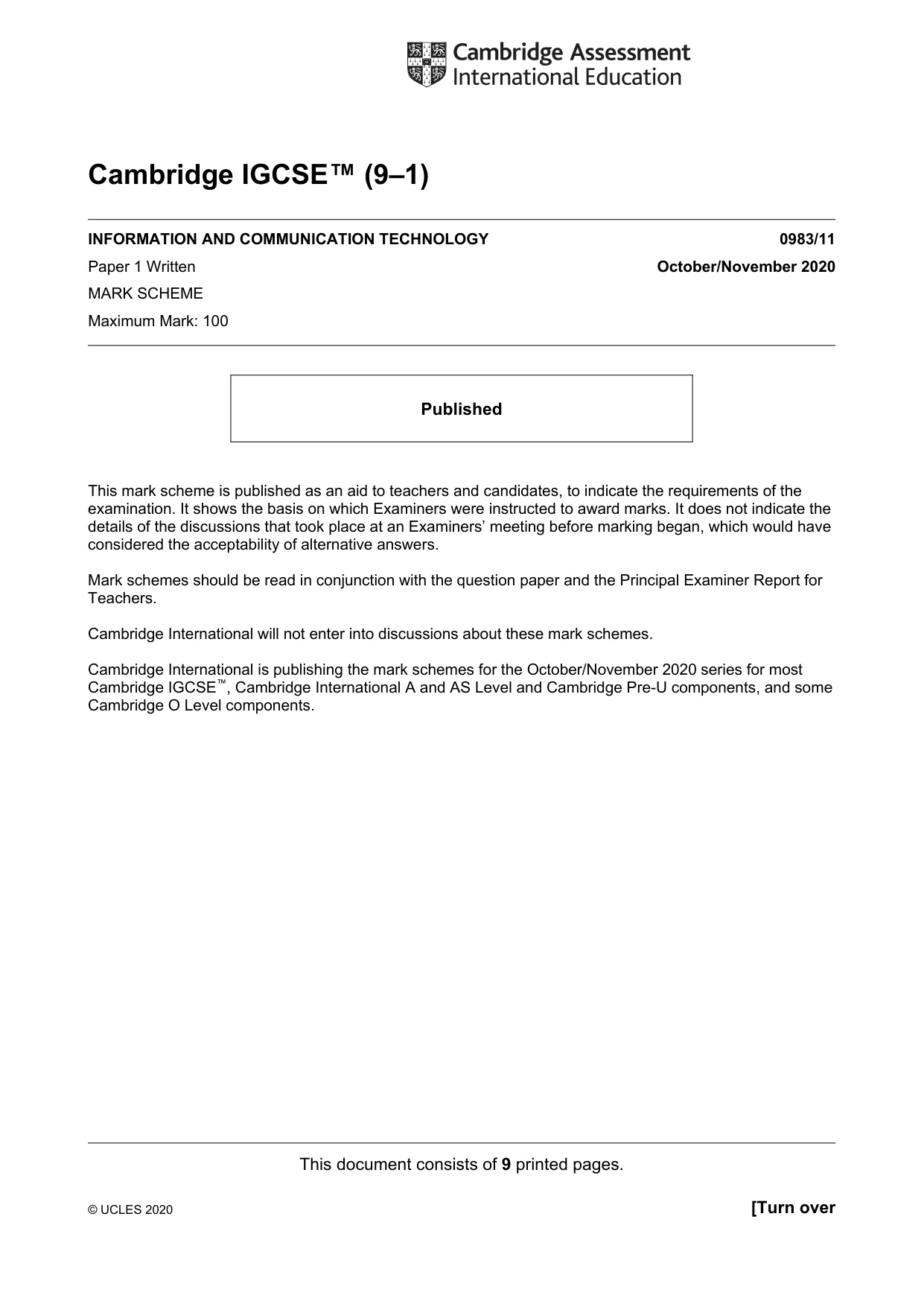 Mark scheme, page 1 of 9